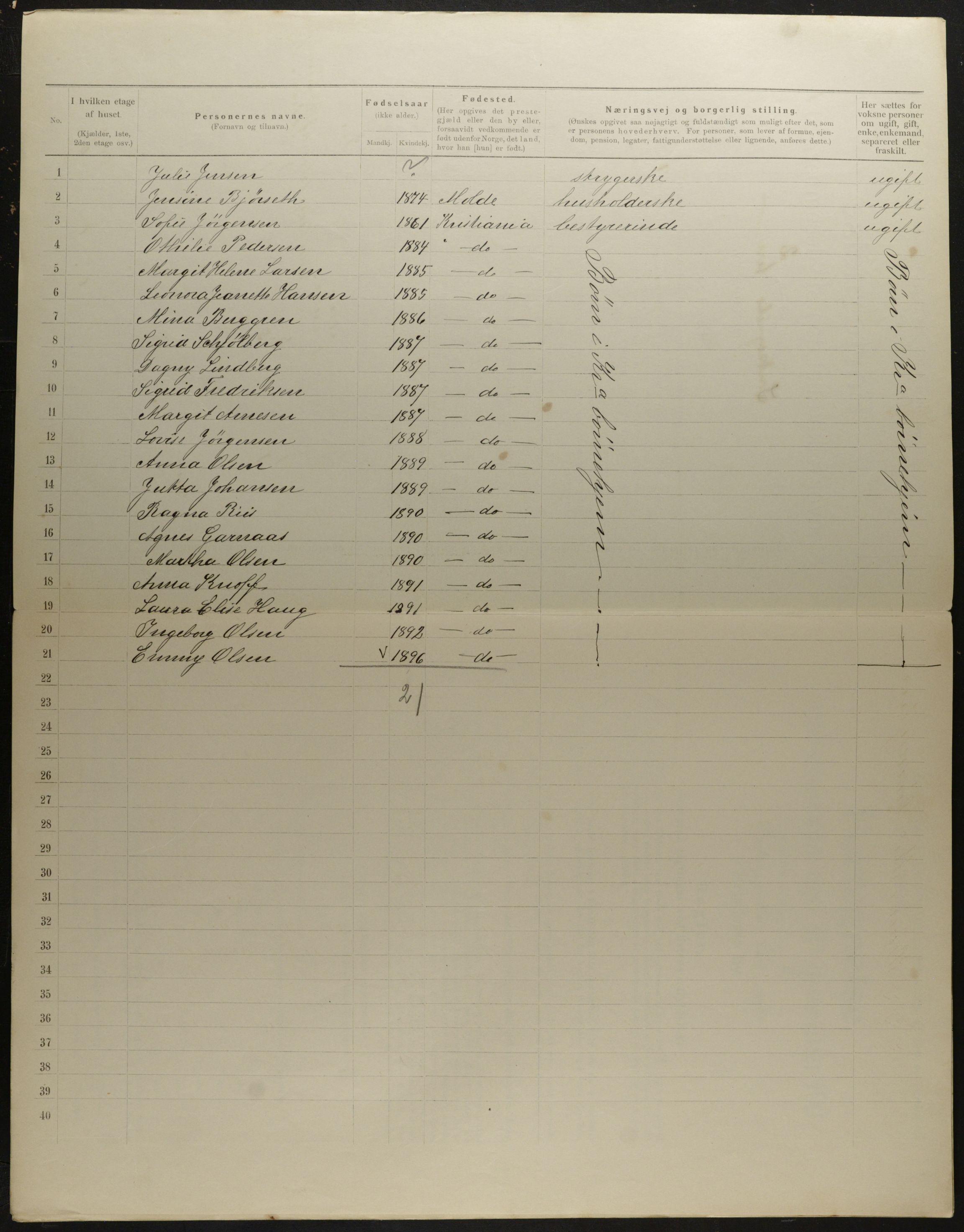 OBA, Municipal Census 1901 for Kristiania, 1901, p. 7000