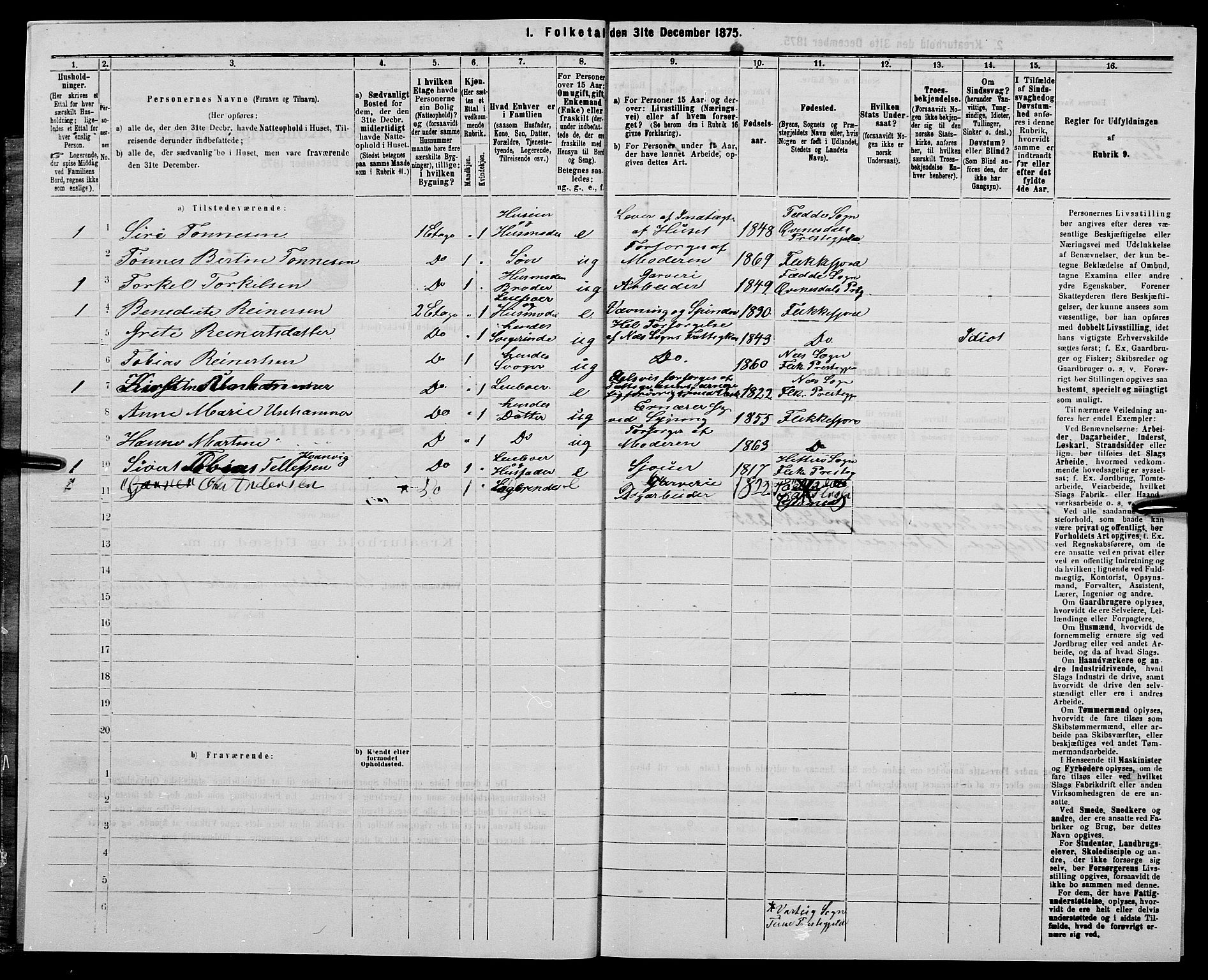 SAK, 1875 census for 1004B Flekkefjord/Flekkefjord, 1875, p. 15