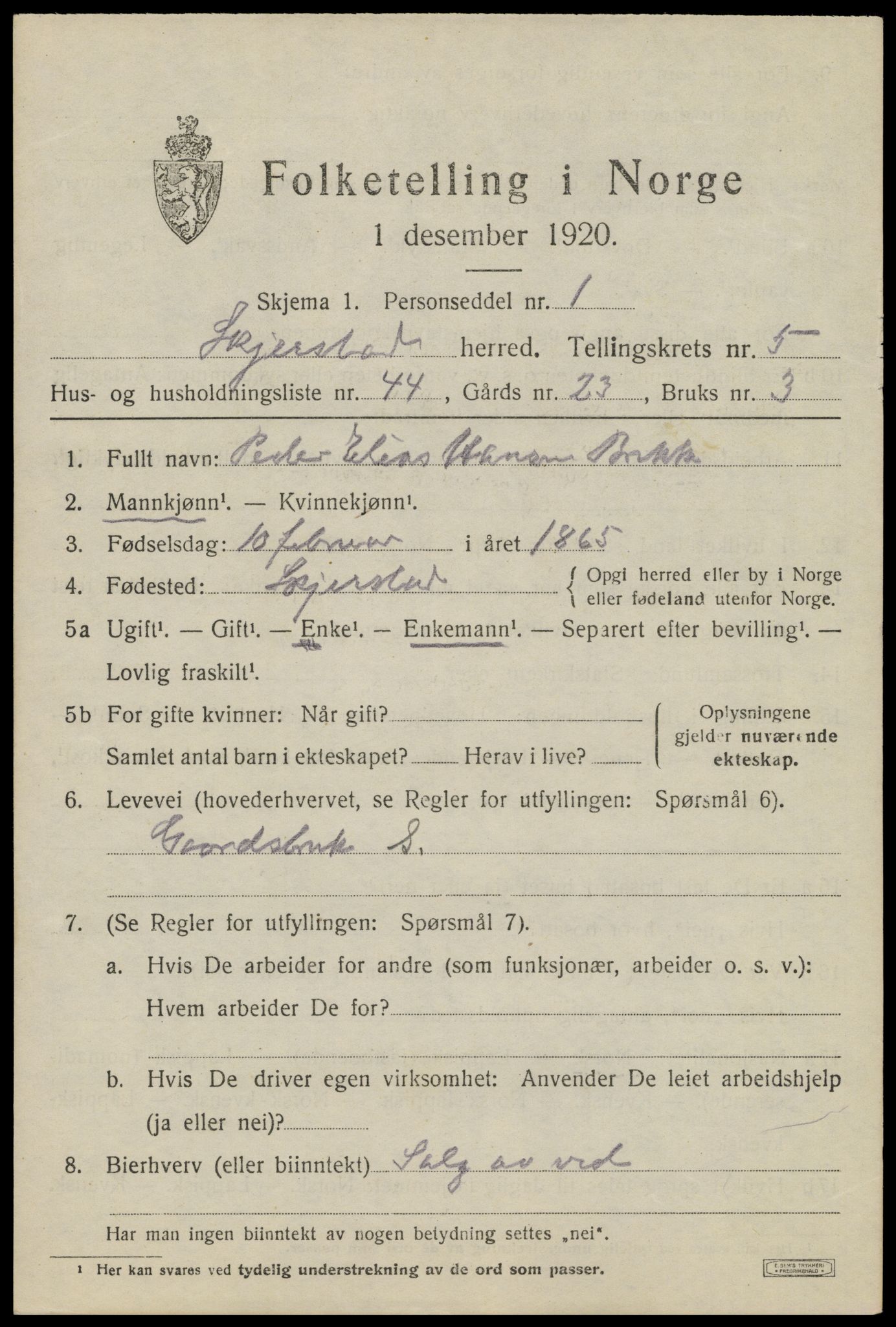 SAT, 1920 census for Skjerstad, 1920, p. 2133