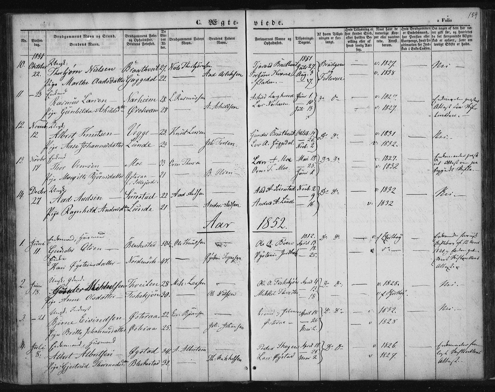 Suldal sokneprestkontor, SAST/A-101845/01/IV/L0008: Parish register (official) no. A 8, 1836-1853, p. 154