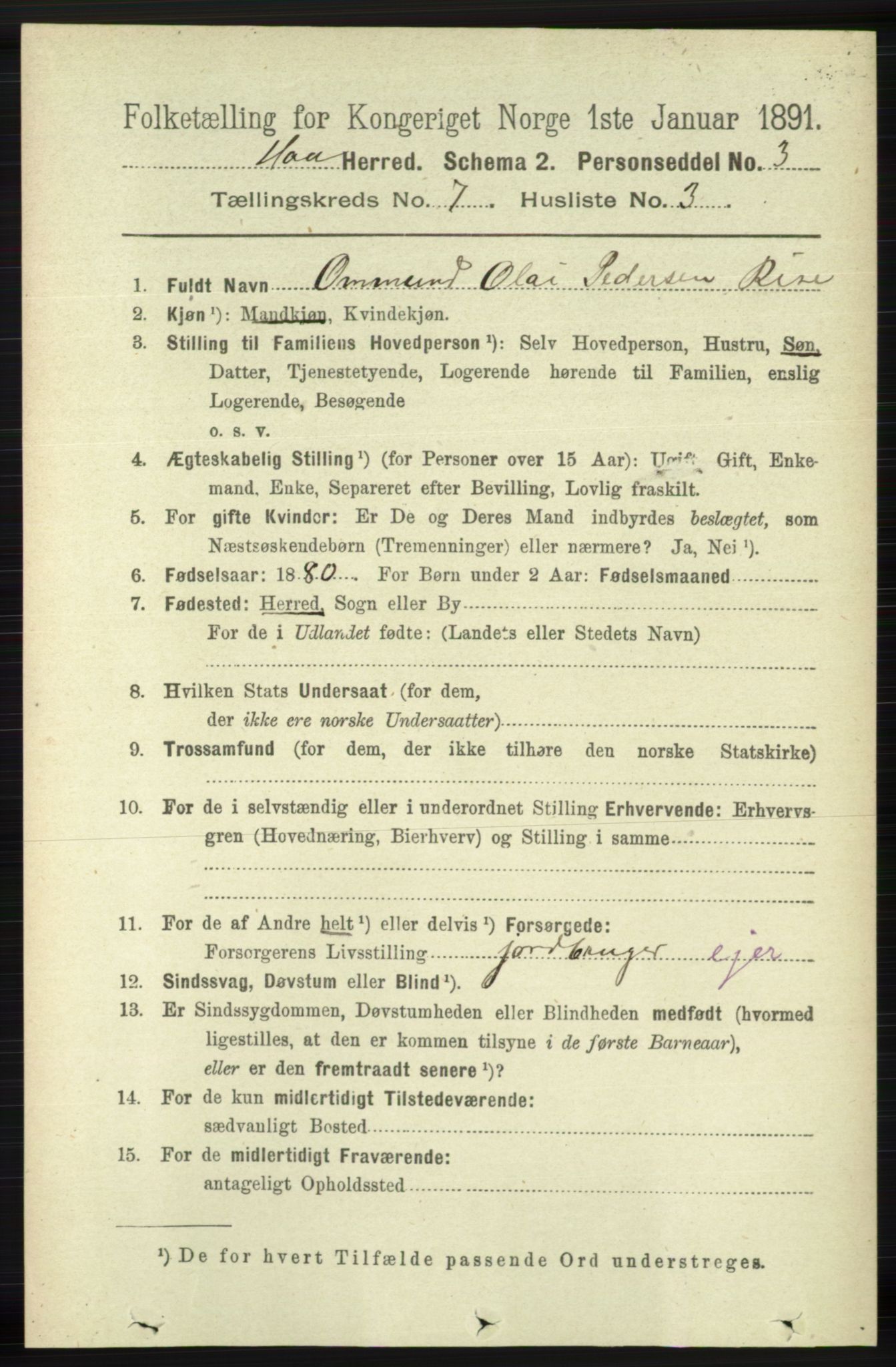 RA, 1891 census for 1119 Hå, 1891, p. 1931