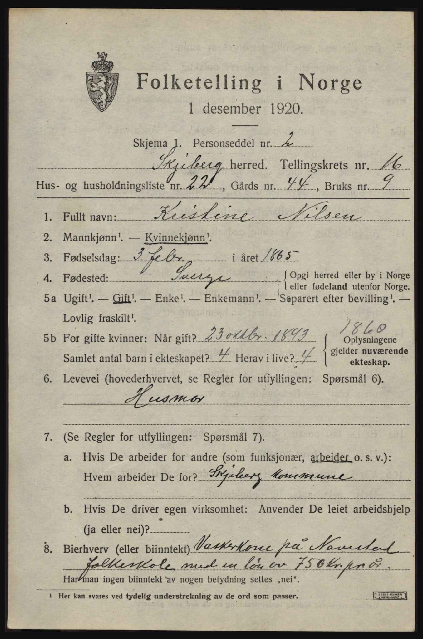 SAO, 1920 census for Skjeberg, 1920, p. 15087