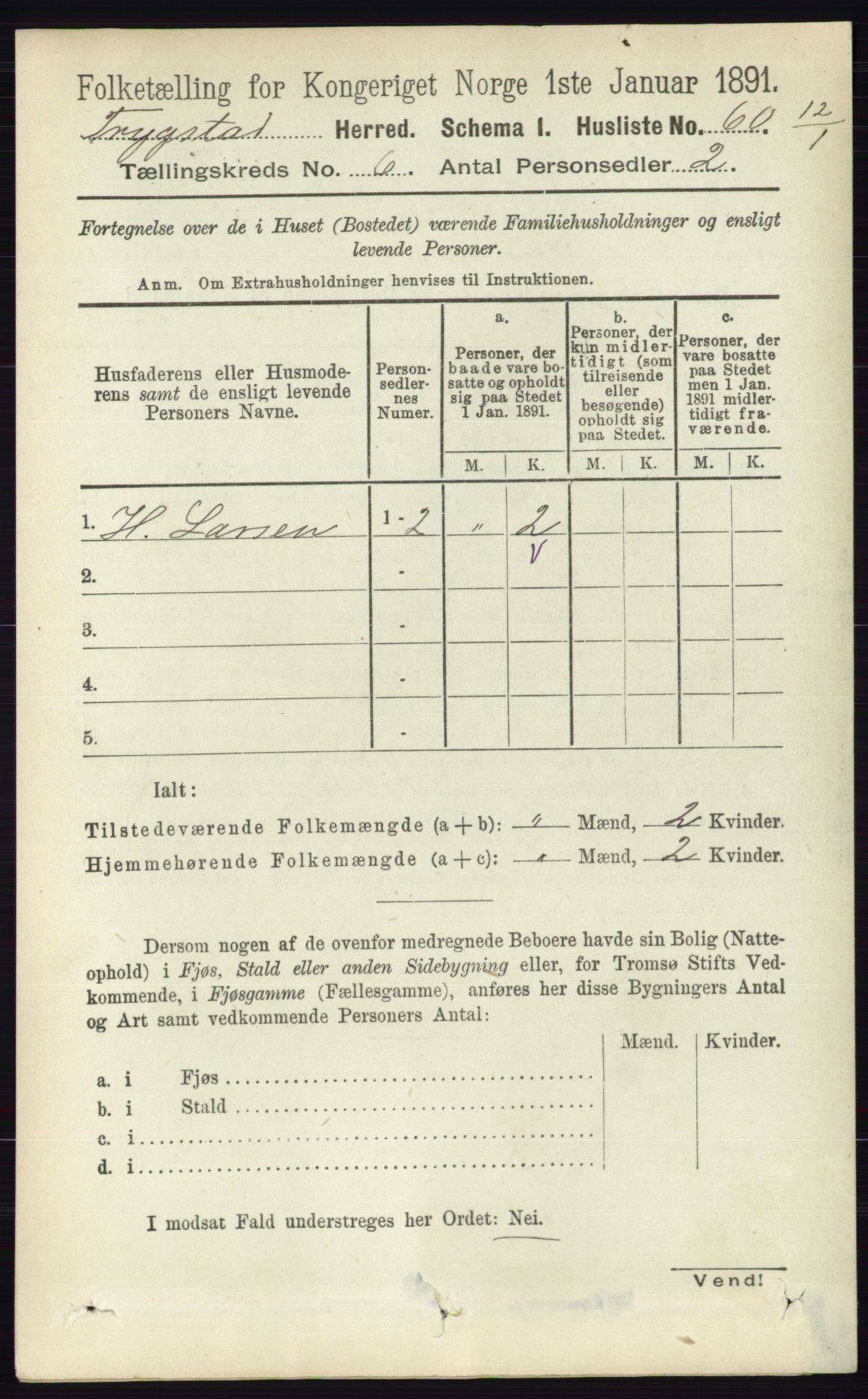 RA, 1891 Census for 0122 Trøgstad, 1891, p. 2486