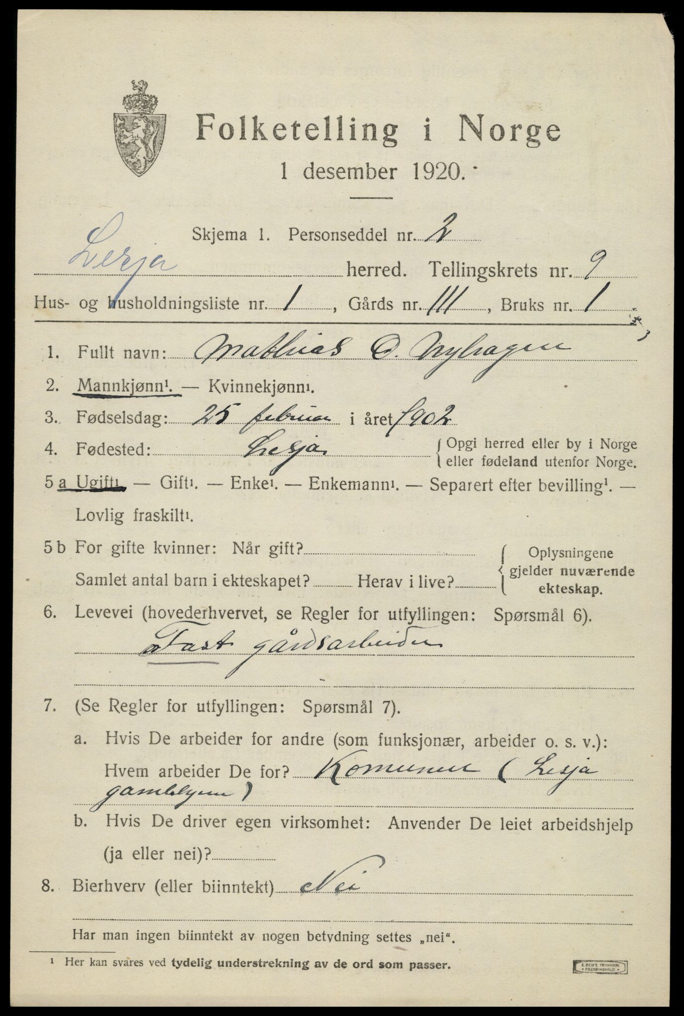 SAH, 1920 census for Lesja, 1920, p. 5476