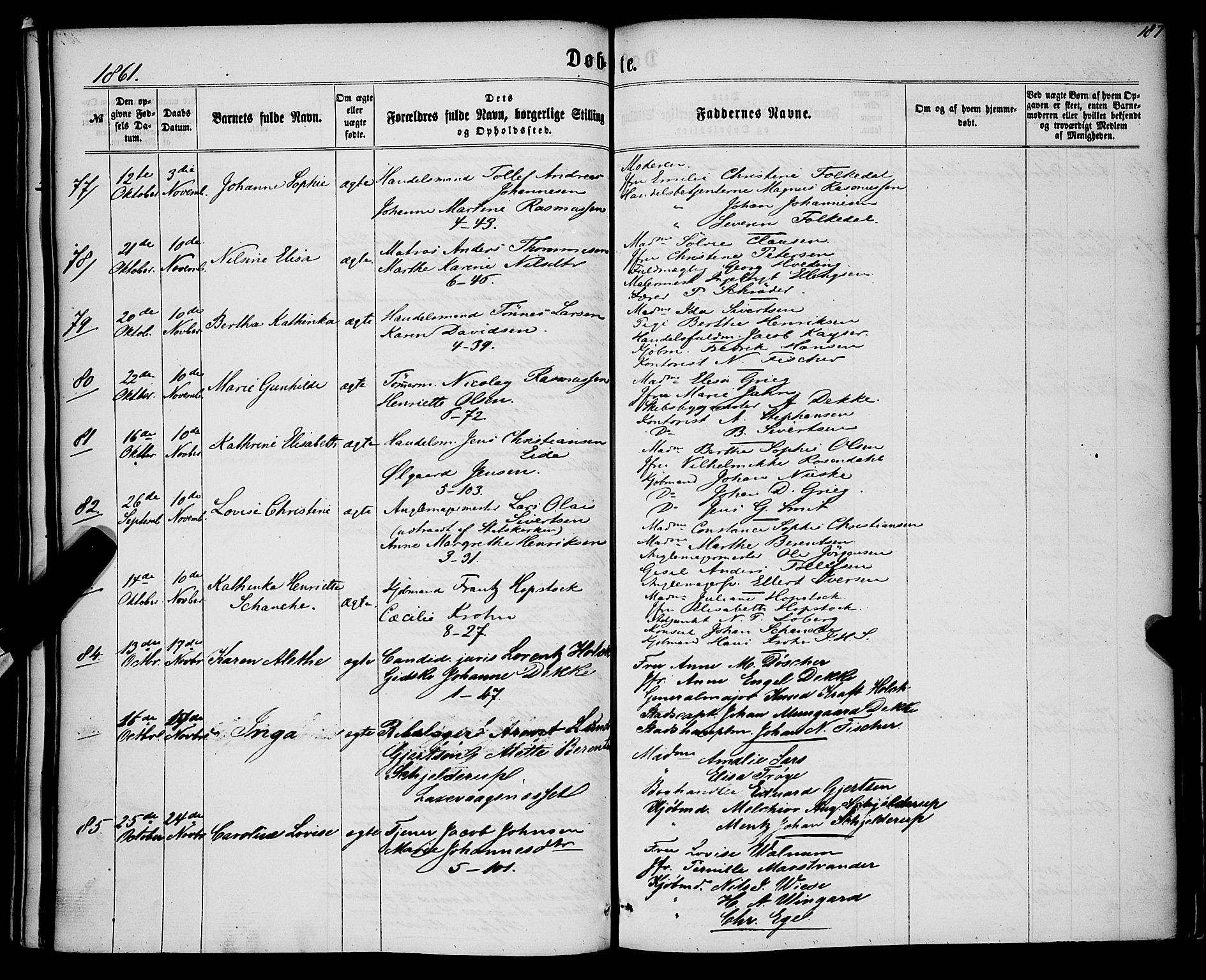 Nykirken Sokneprestembete, SAB/A-77101/H/Haa/L0015: Parish register (official) no. B 2, 1858-1869, p. 187