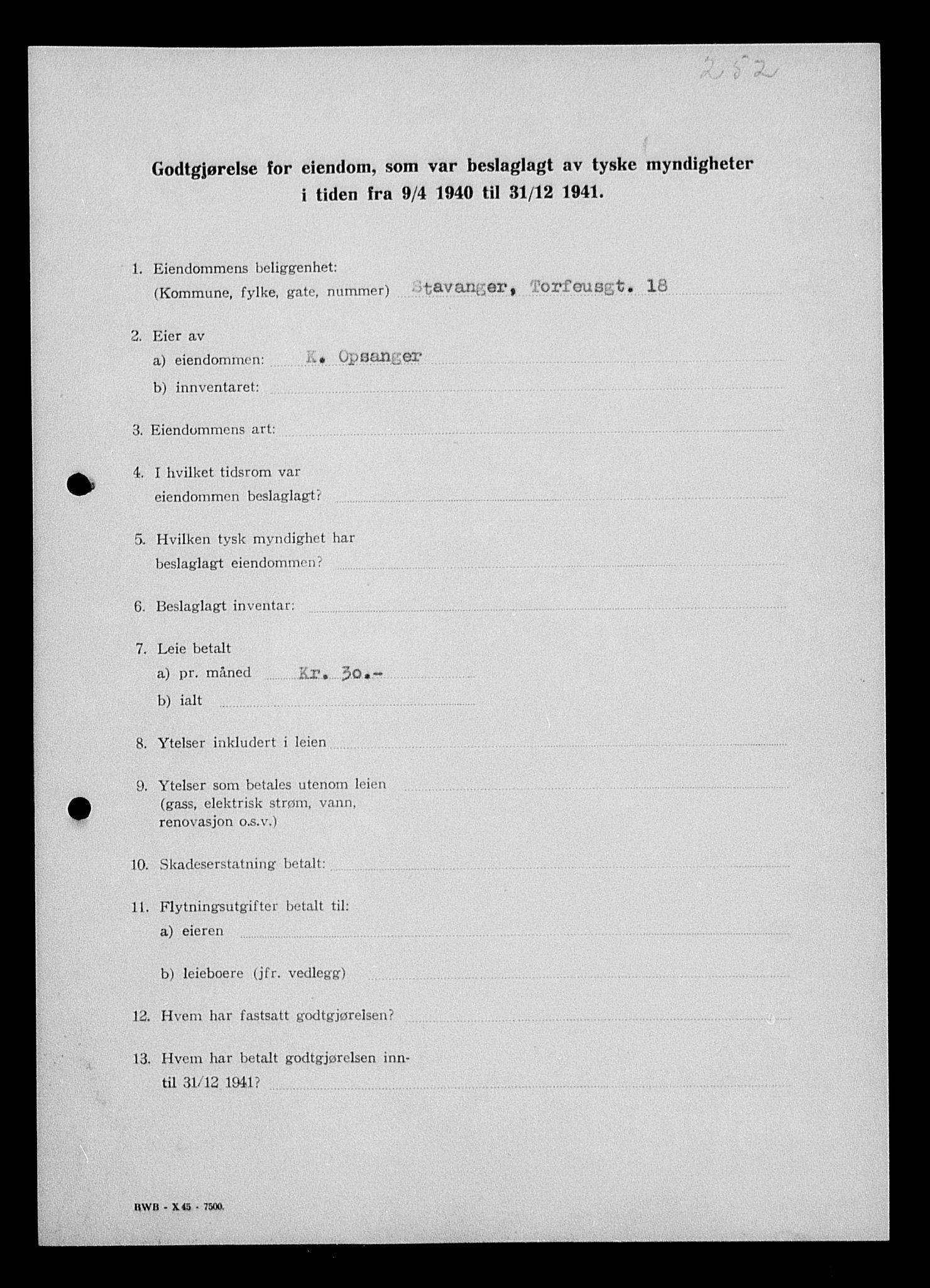 Justisdepartementet, Tilbakeføringskontoret for inndratte formuer, AV/RA-S-1564/I/L1014: Godtgjørelse for beslaglagt eiendom, 1940-1941, p. 104