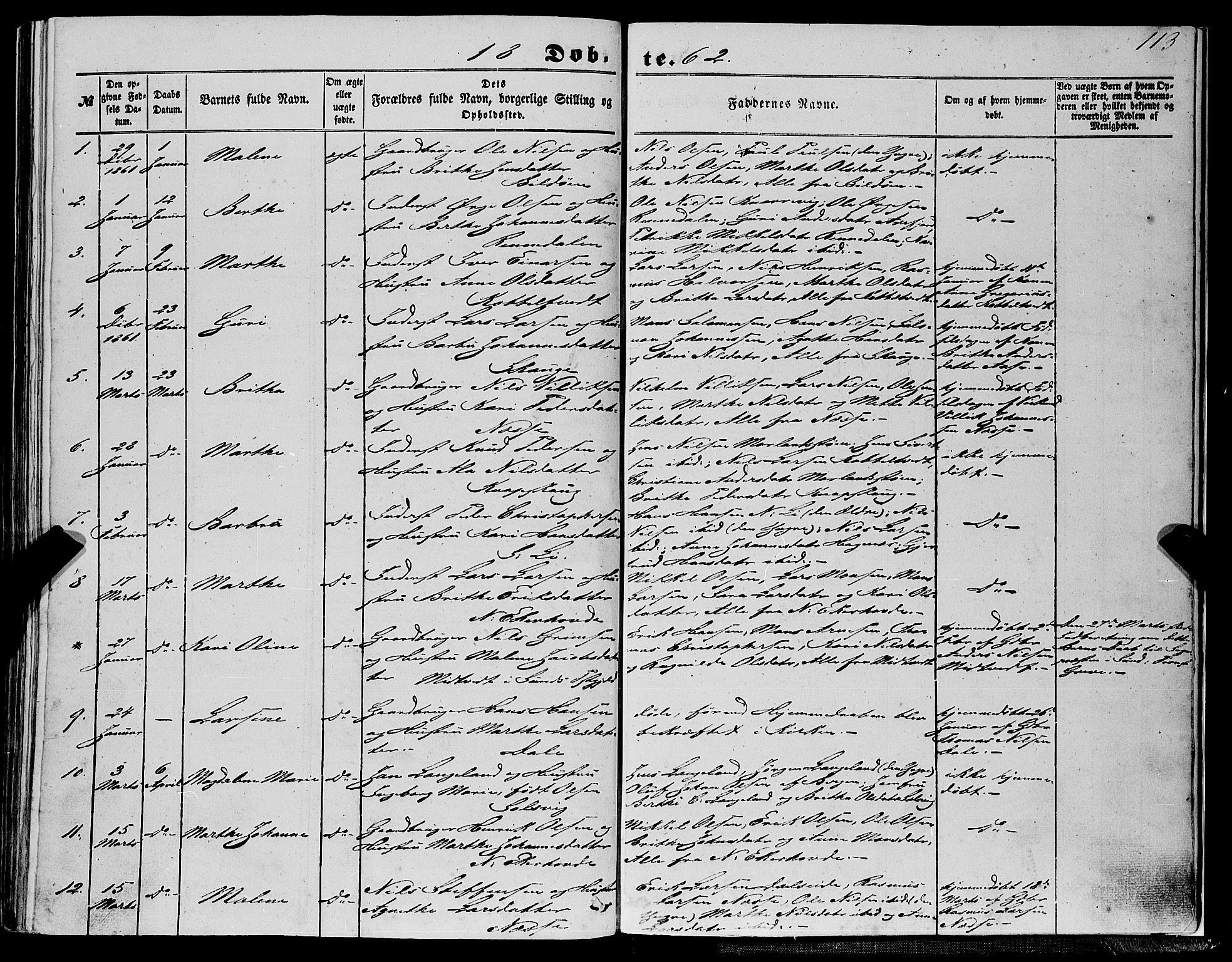 Fjell sokneprestembete, SAB/A-75301/H/Haa: Parish register (official) no. A 2, 1847-1864, p. 113