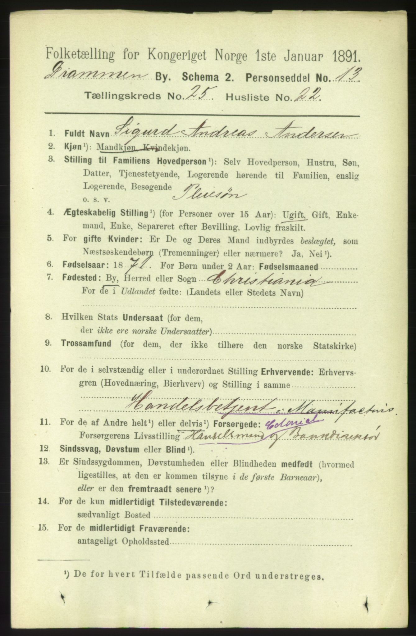 RA, 1891 census for 0602 Drammen, 1891, p. 15420