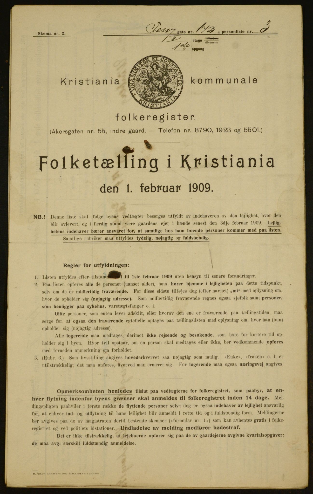 OBA, Municipal Census 1909 for Kristiania, 1909, p. 103404