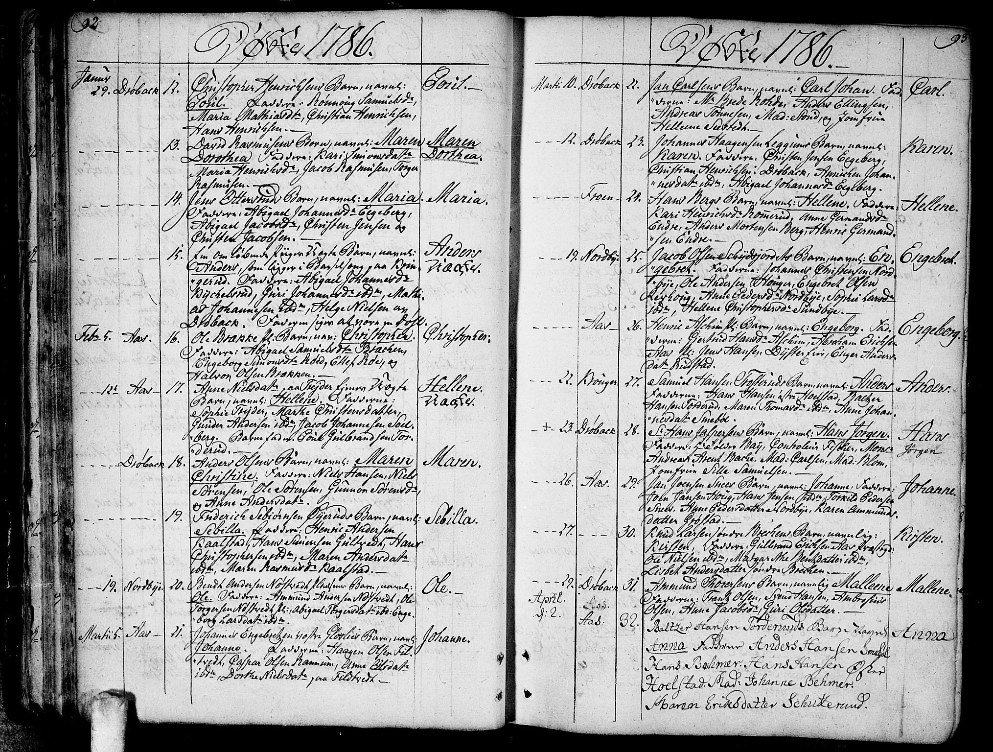 Ås prestekontor Kirkebøker, AV/SAO-A-10894/F/Fa/L0002: Parish register (official) no. I 2, 1778-1813, p. 92-93