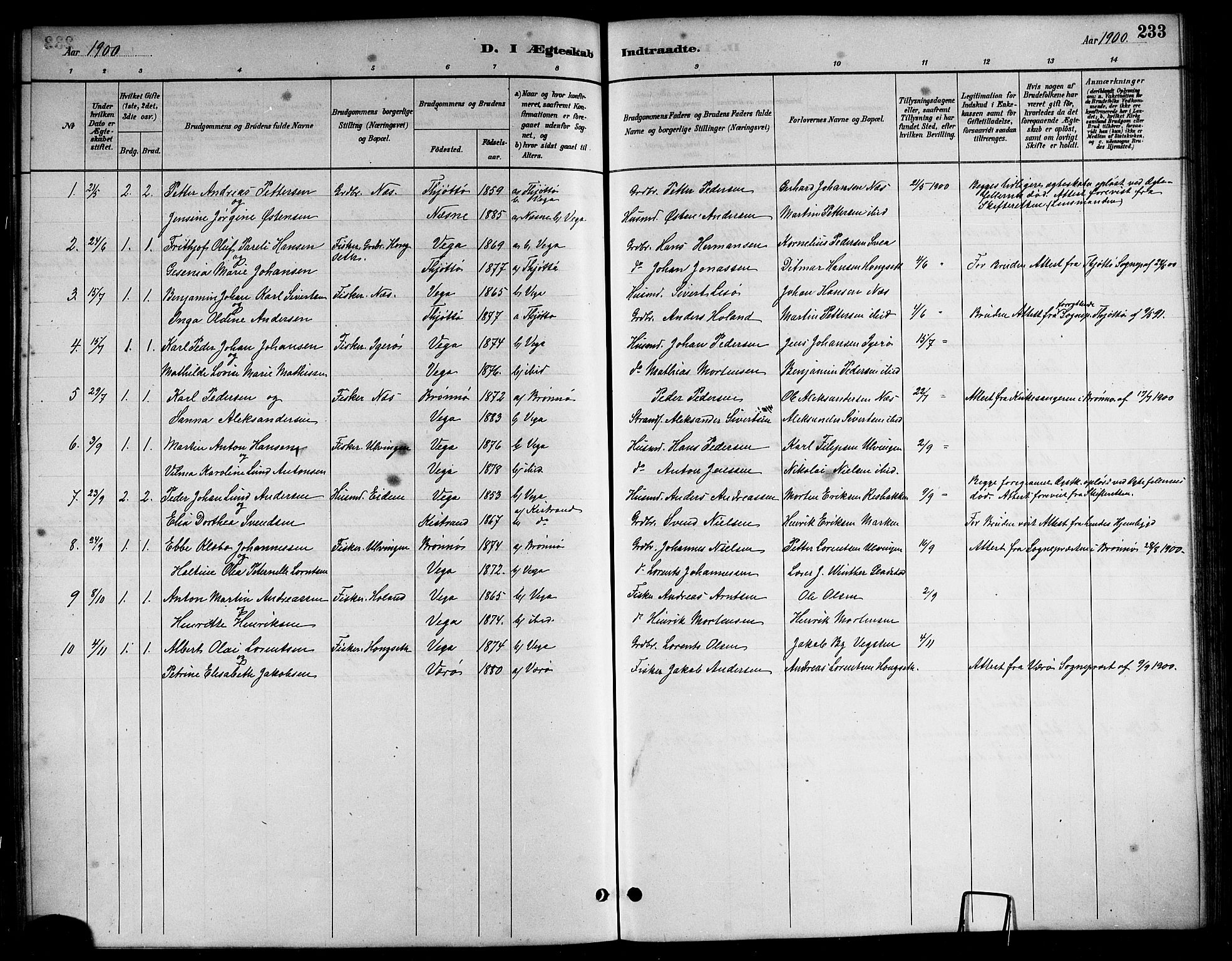 Ministerialprotokoller, klokkerbøker og fødselsregistre - Nordland, SAT/A-1459/816/L0253: Parish register (copy) no. 816C03, 1886-1905, p. 233