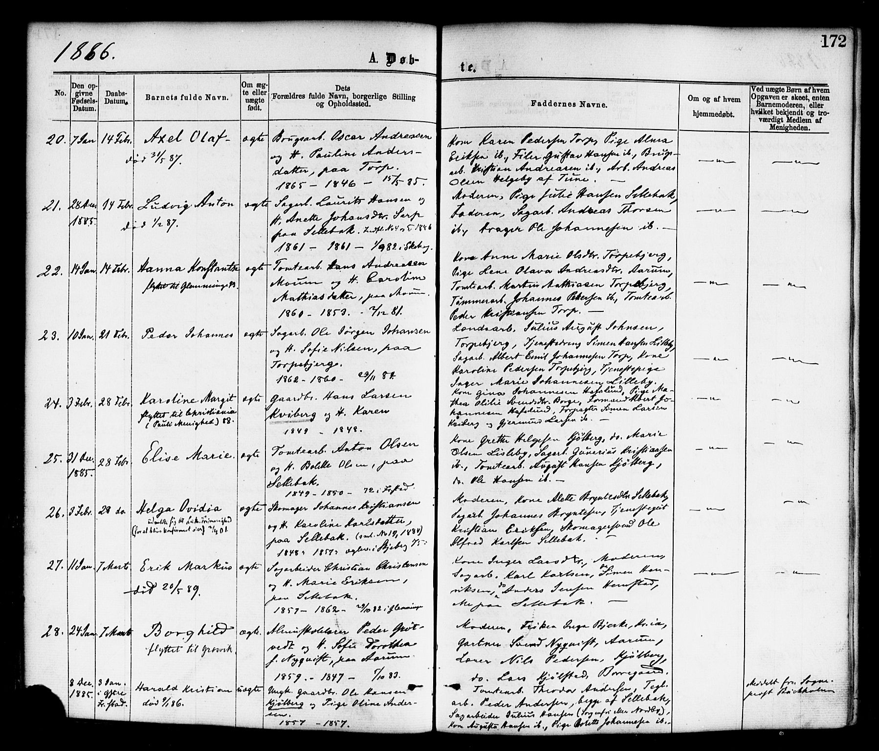 Borge prestekontor Kirkebøker, SAO/A-10903/F/Fa/L0007: Parish register (official) no. I 7, 1875-1886, p. 172