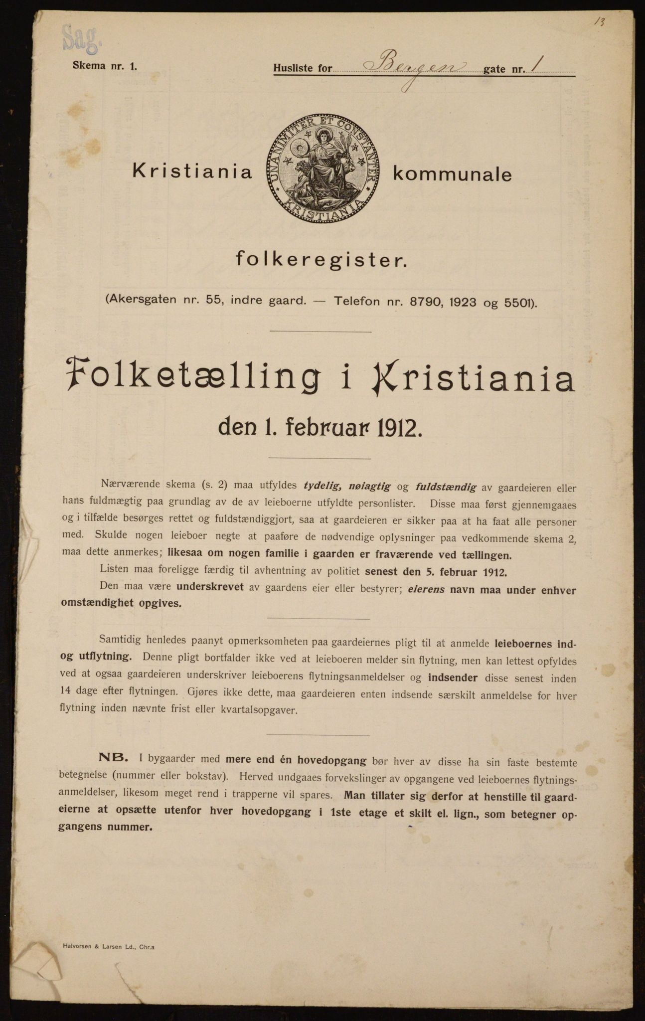 OBA, Municipal Census 1912 for Kristiania, 1912, p. 3683