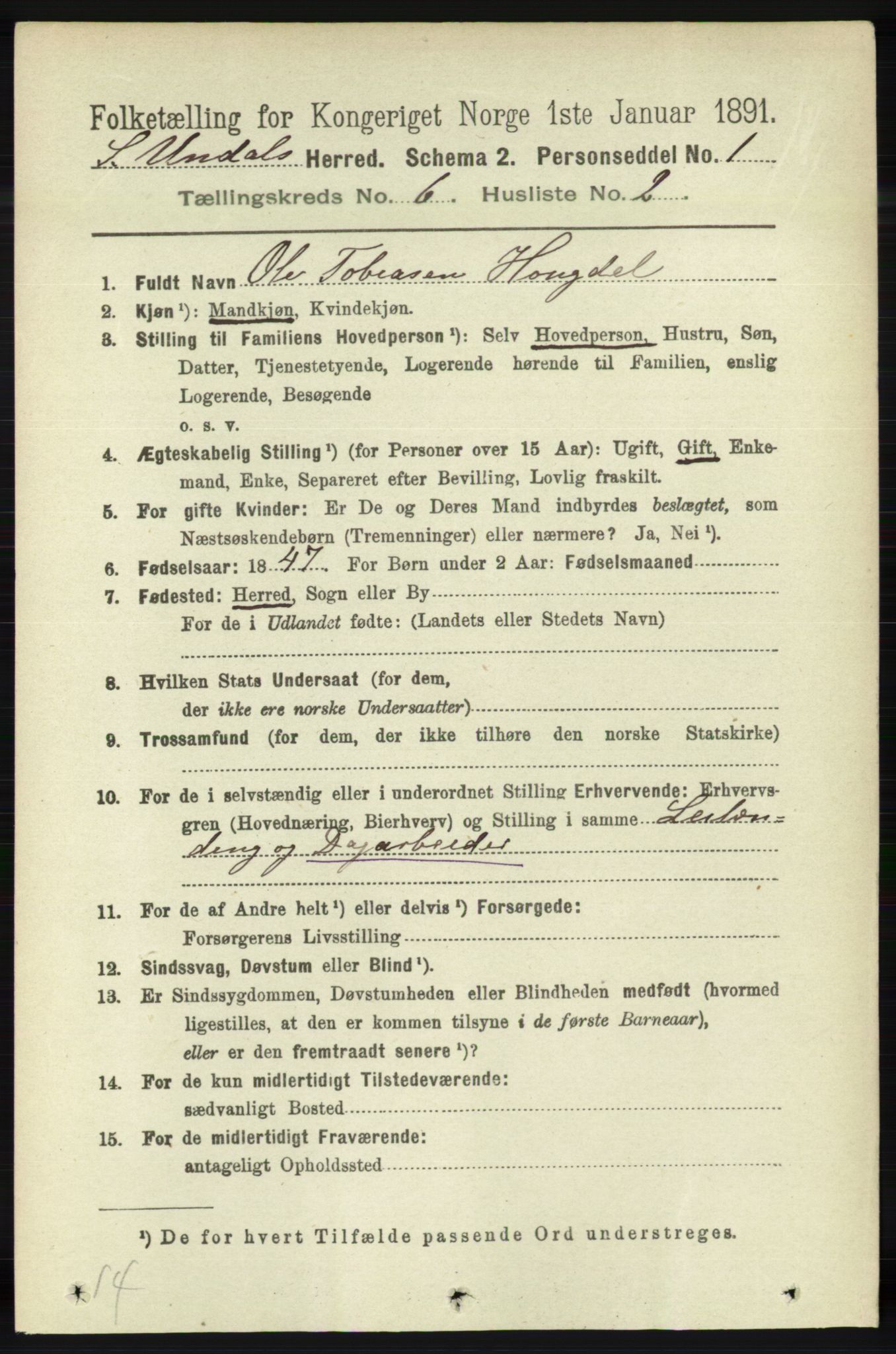 RA, 1891 census for 1029 Sør-Audnedal, 1891, p. 2291