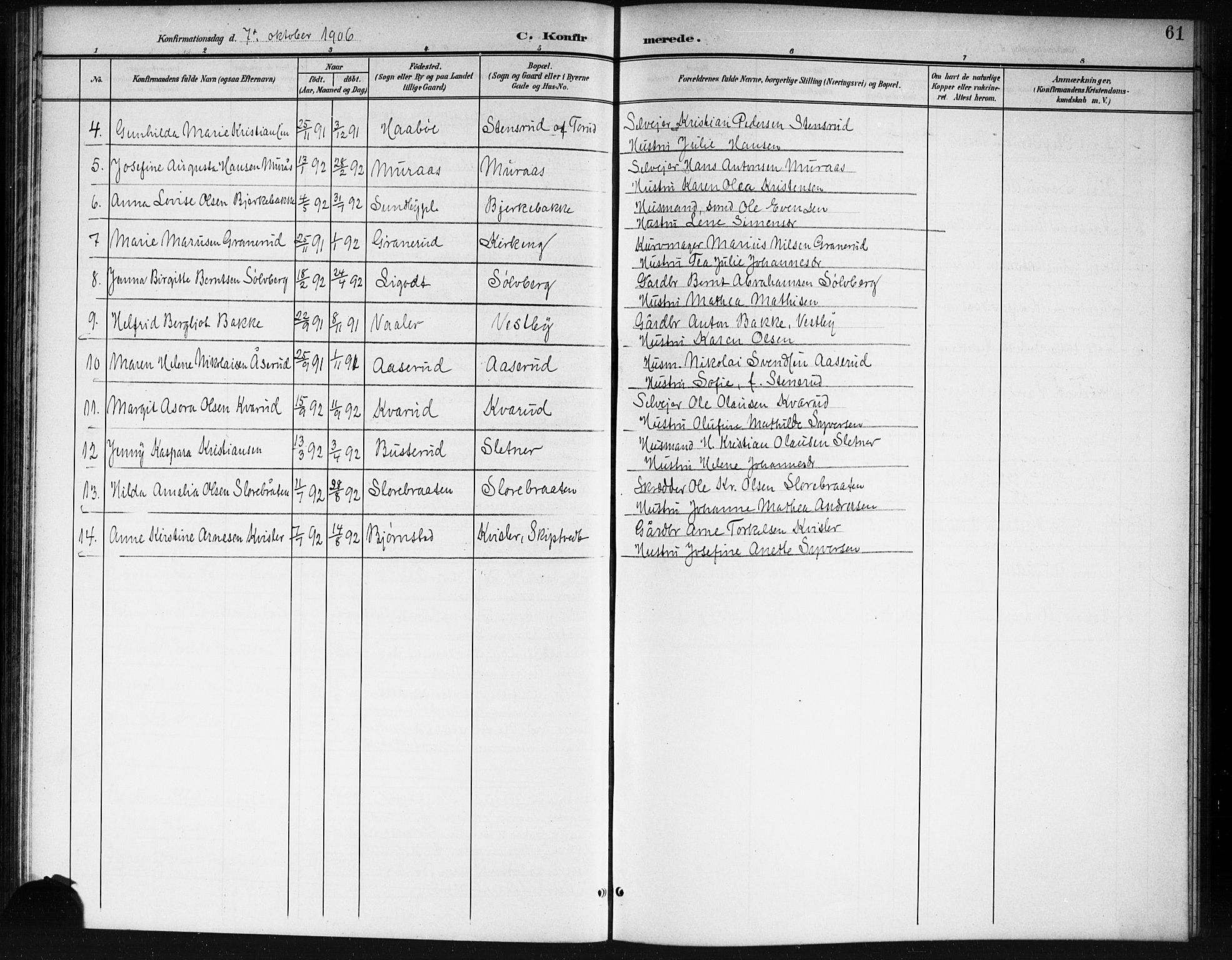 Spydeberg prestekontor Kirkebøker, AV/SAO-A-10924/G/Ga/L0002: Parish register (copy) no. I 2, 1901-1922, p. 61