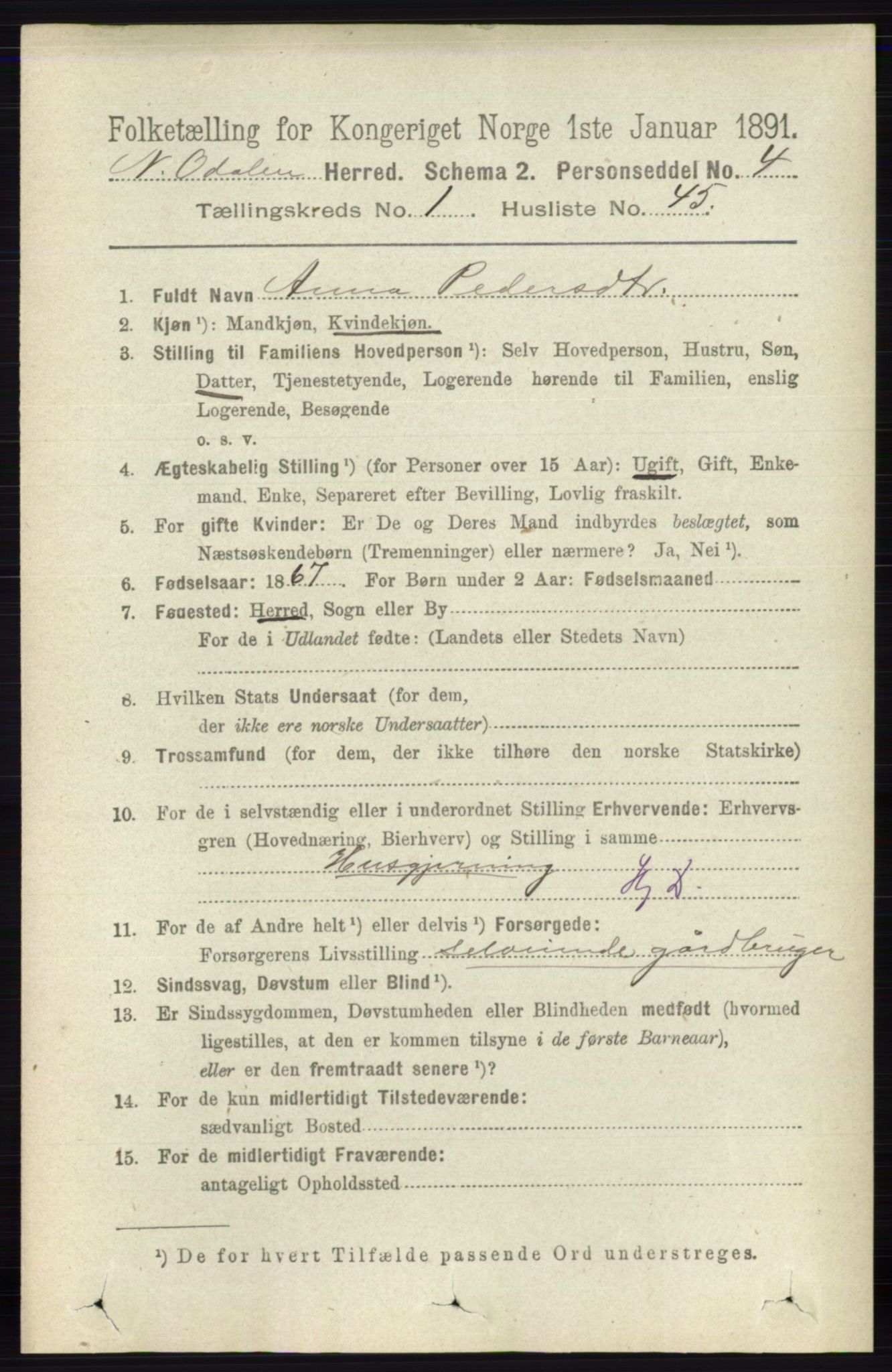 RA, 1891 census for 0418 Nord-Odal, 1891, p. 330