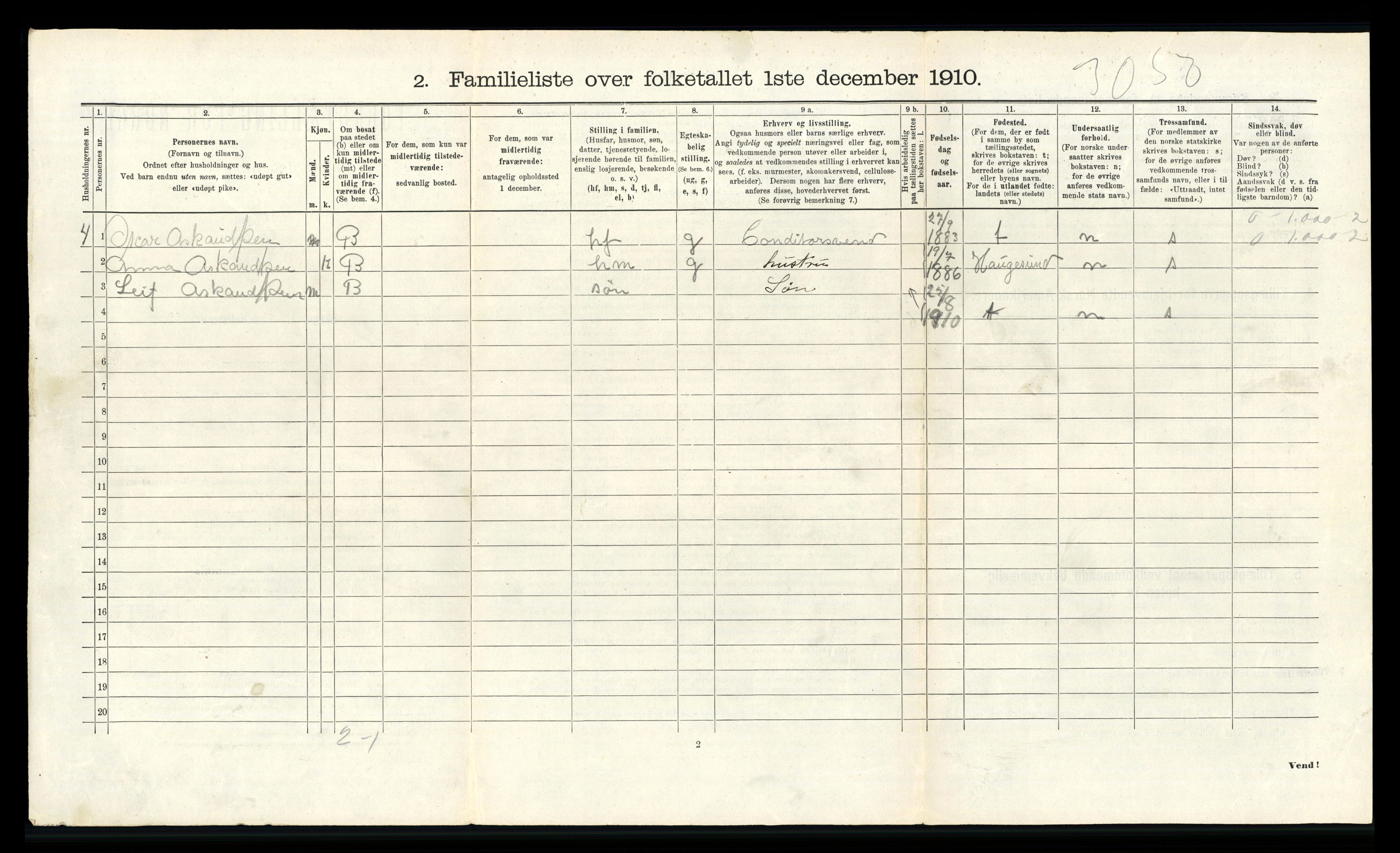 RA, 1910 census for Stavanger, 1910, p. 24885