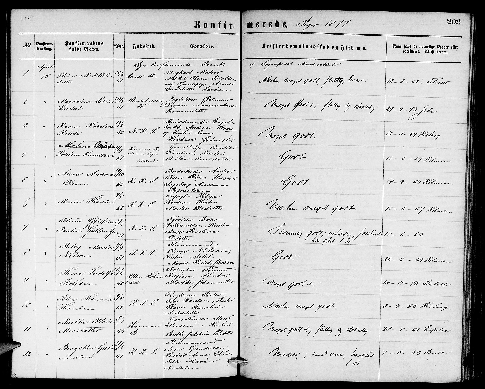 Sandviken Sokneprestembete, SAB/A-77601/H/Hb: Parish register (copy) no. A 1, 1867-1879, p. 202