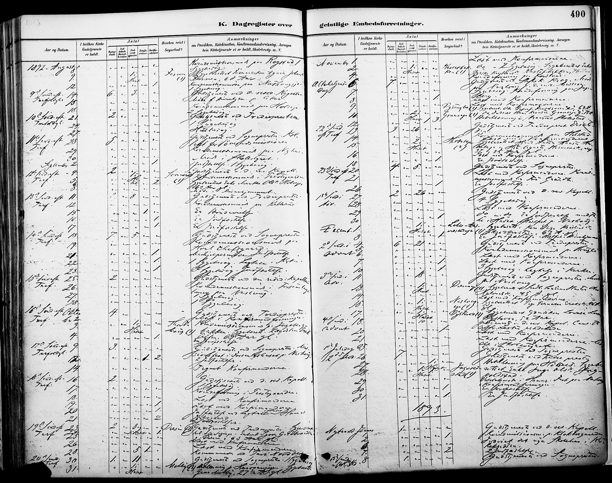 Vang prestekontor, Hedmark, SAH/PREST-008/H/Ha/Haa/L0019A: Parish register (official) no. 19, 1886-1900, p. 490