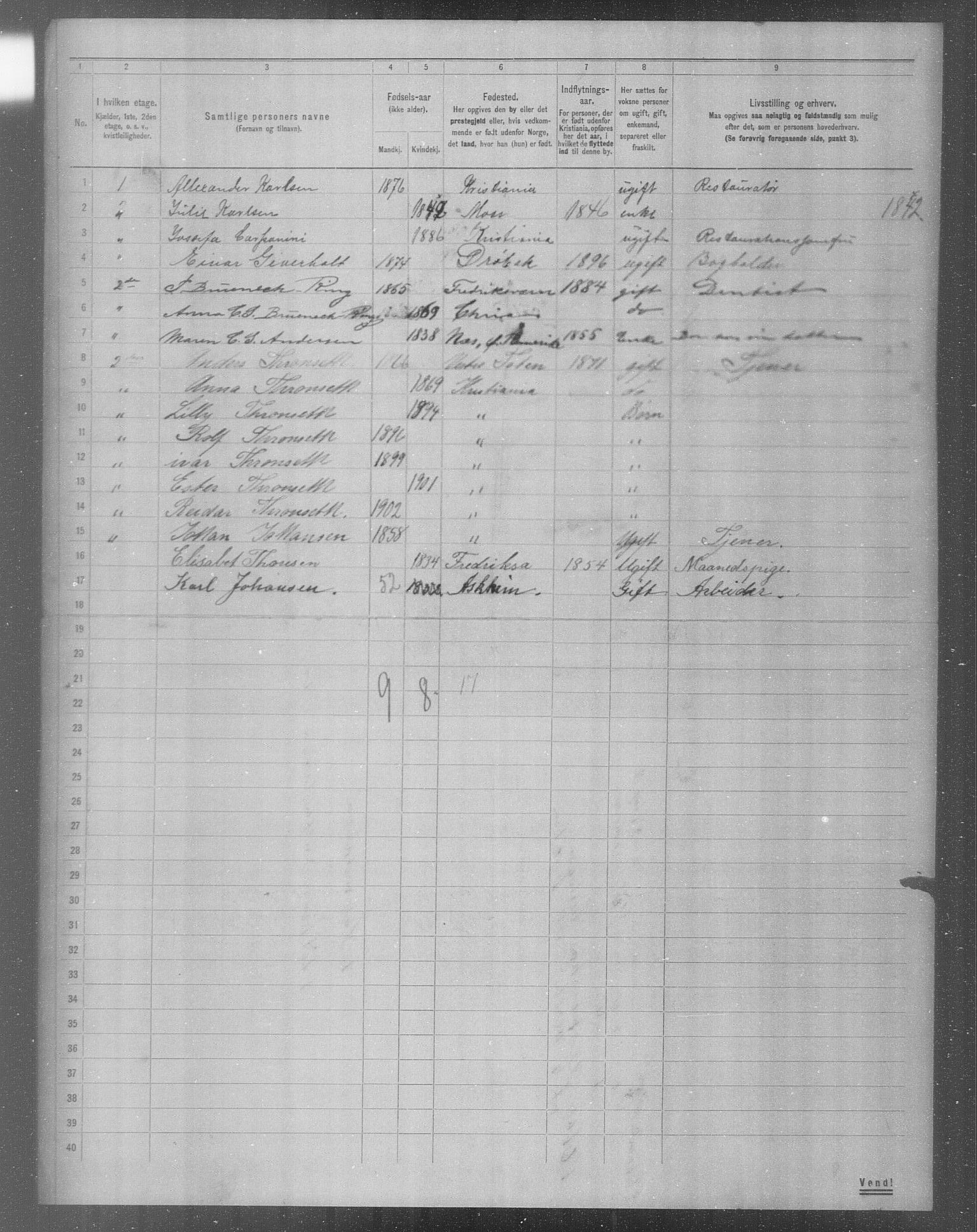 OBA, Municipal Census 1904 for Kristiania, 1904, p. 9922
