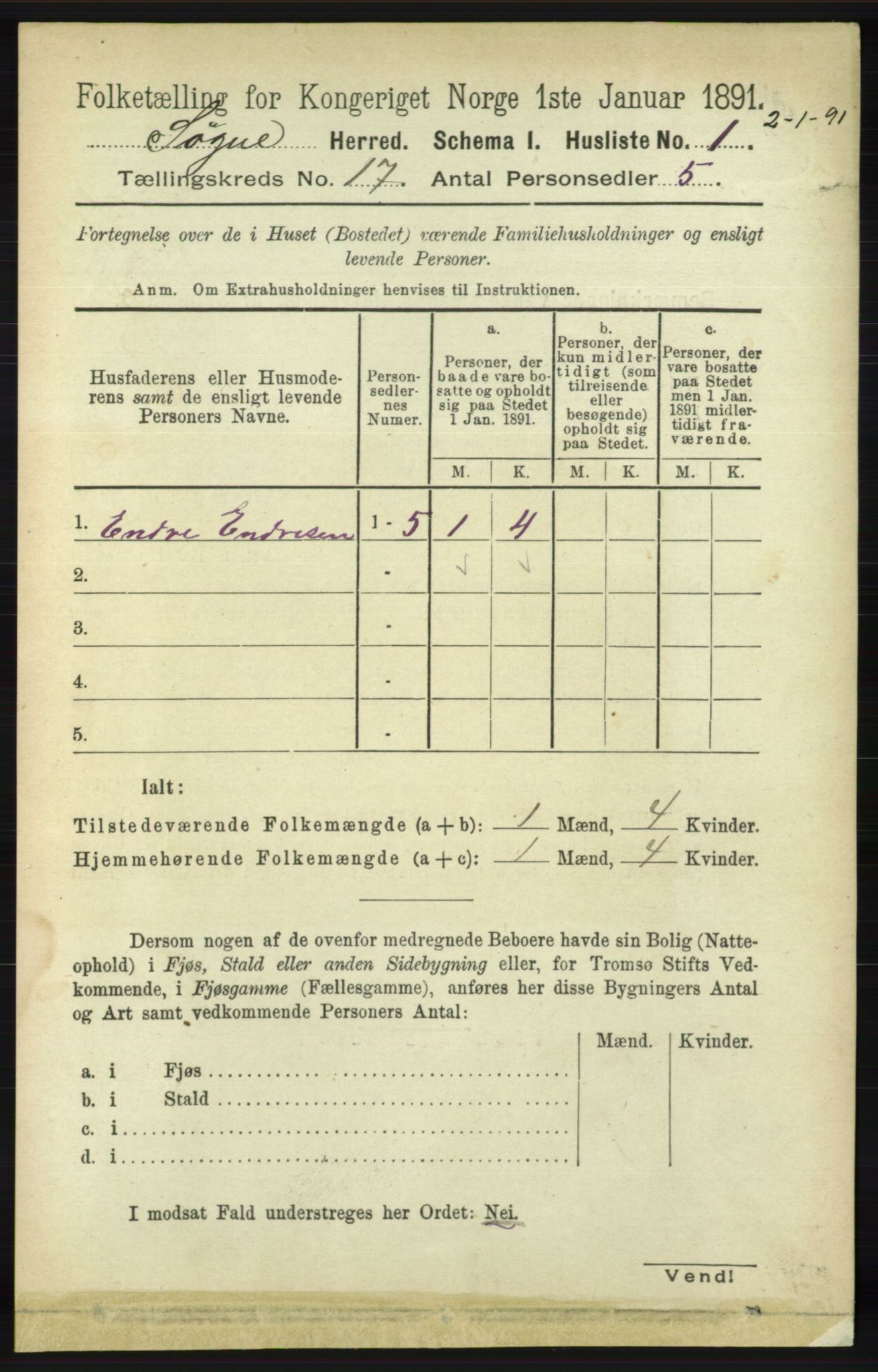 RA, 1891 census for 1018 Søgne, 1891, p. 4467