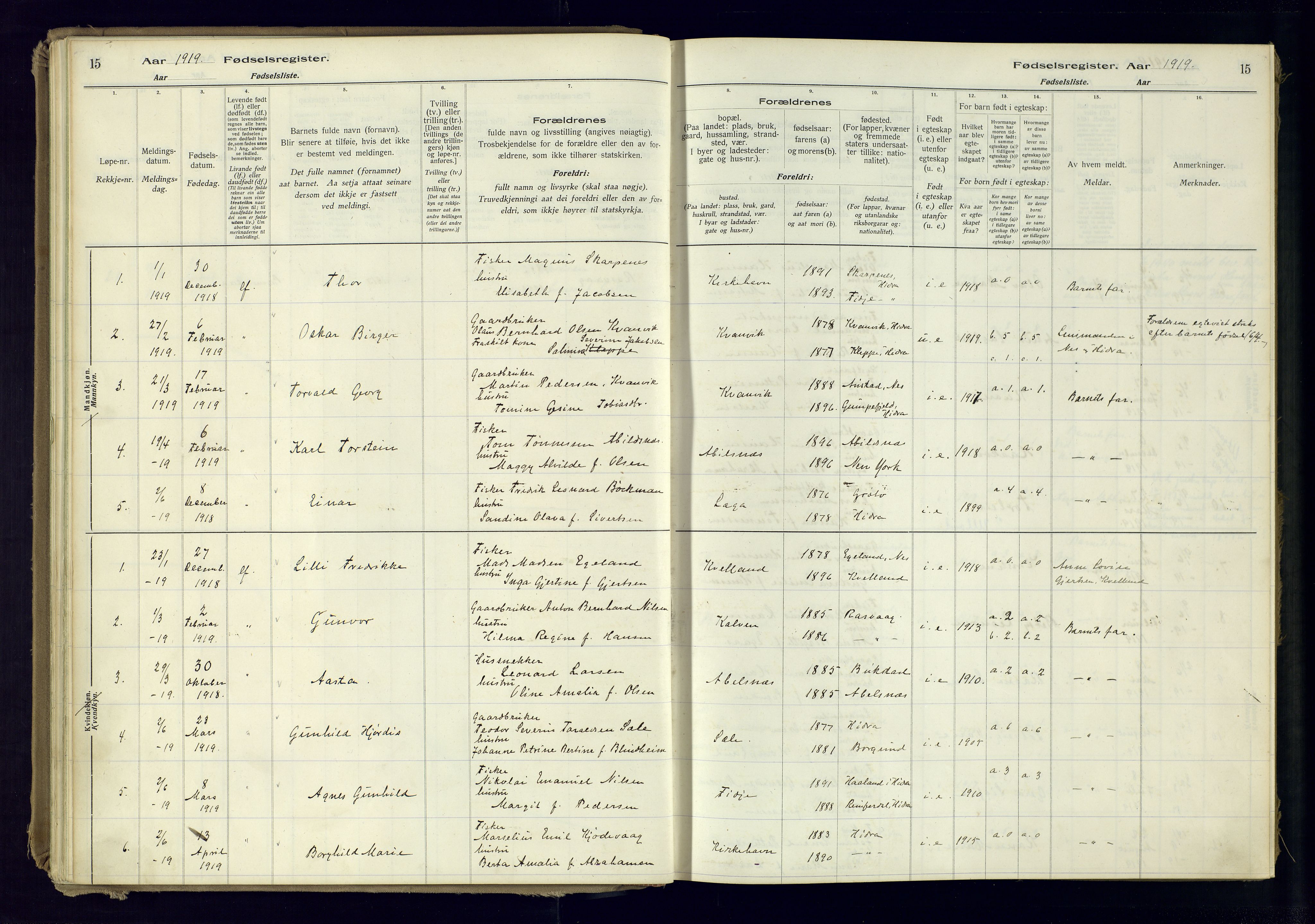 Flekkefjord sokneprestkontor, AV/SAK-1111-0012/J/Ja/L0007: Birth register no. 7, 1916-1982, p. 15