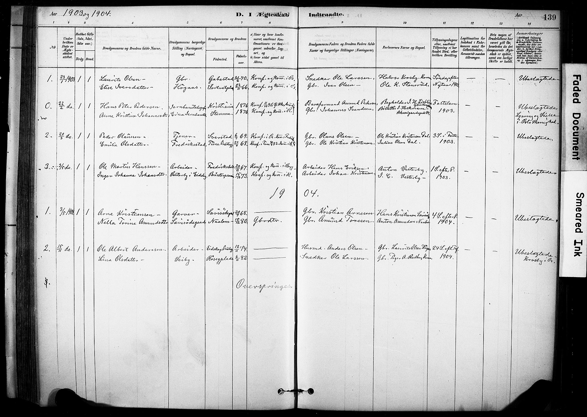 Rakkestad prestekontor Kirkebøker, AV/SAO-A-2008/F/Fc/L0001: Parish register (official) no. III 1, 1878-1905, p. 139