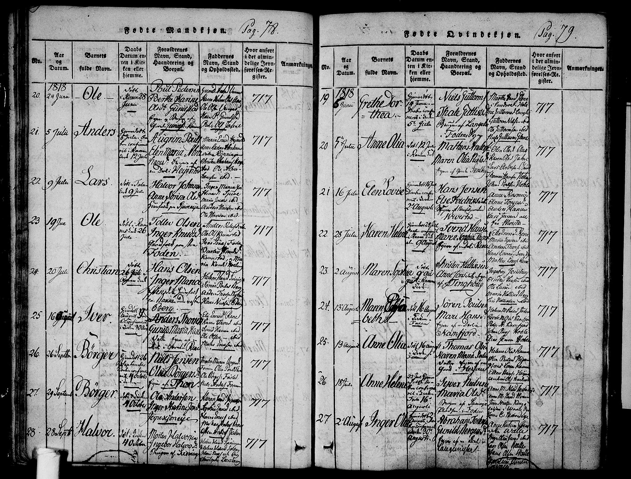 Ramnes kirkebøker, AV/SAKO-A-314/F/Fa/L0004: Parish register (official) no. I 4, 1813-1840, p. 78-79