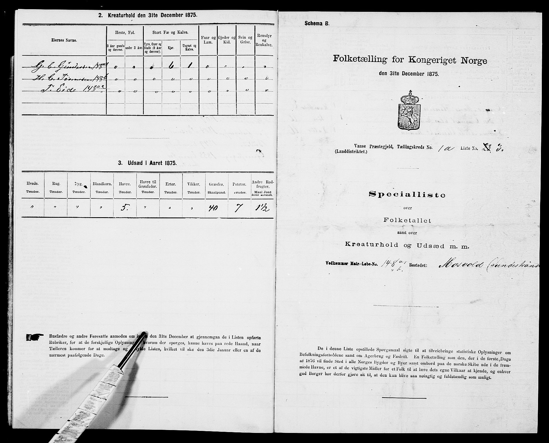 SAK, 1875 census for 1041L Vanse/Vanse og Farsund, 1875, p. 108