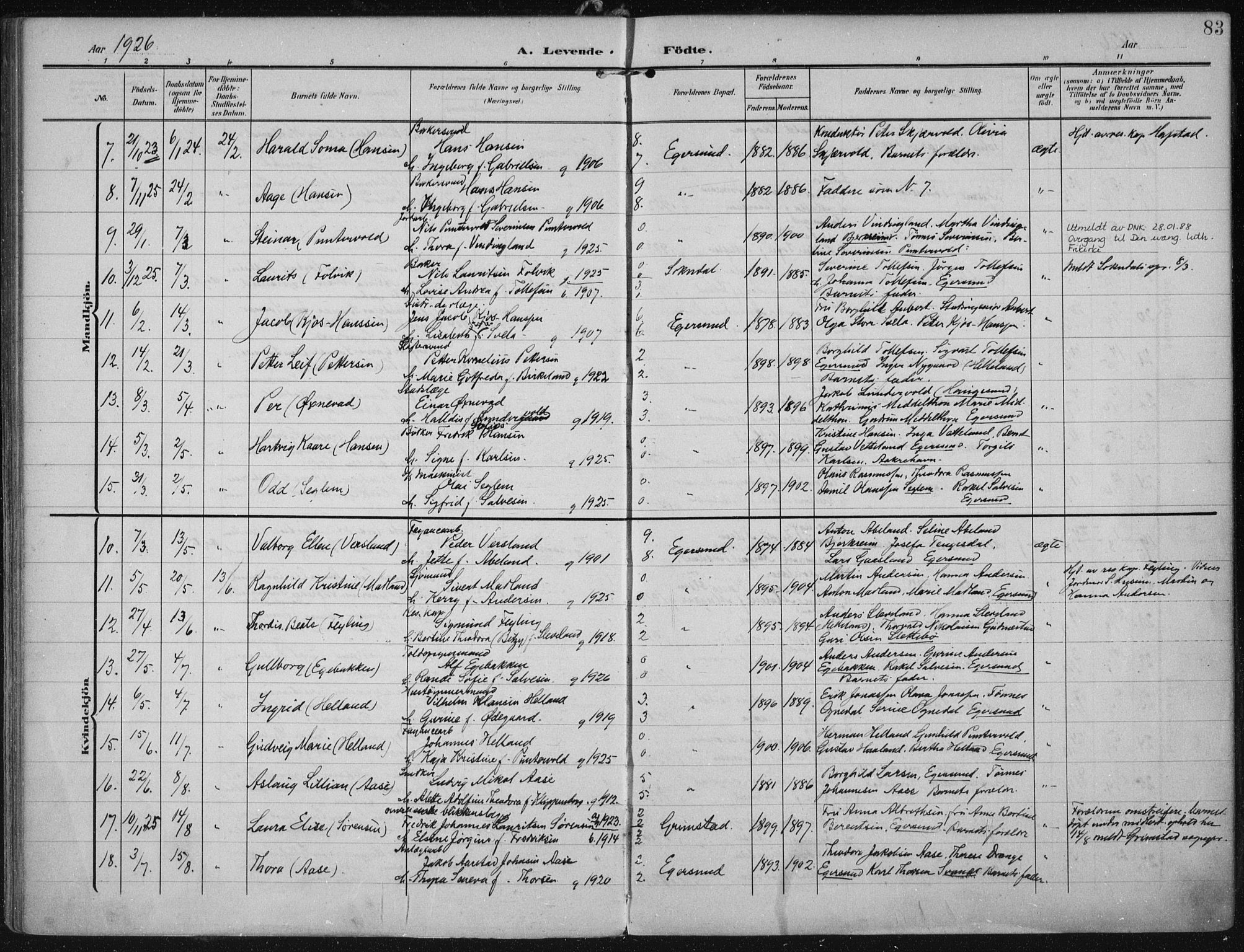 Eigersund sokneprestkontor, AV/SAST-A-101807/S08/L0022: Parish register (official) no. A 21, 1905-1928, p. 83