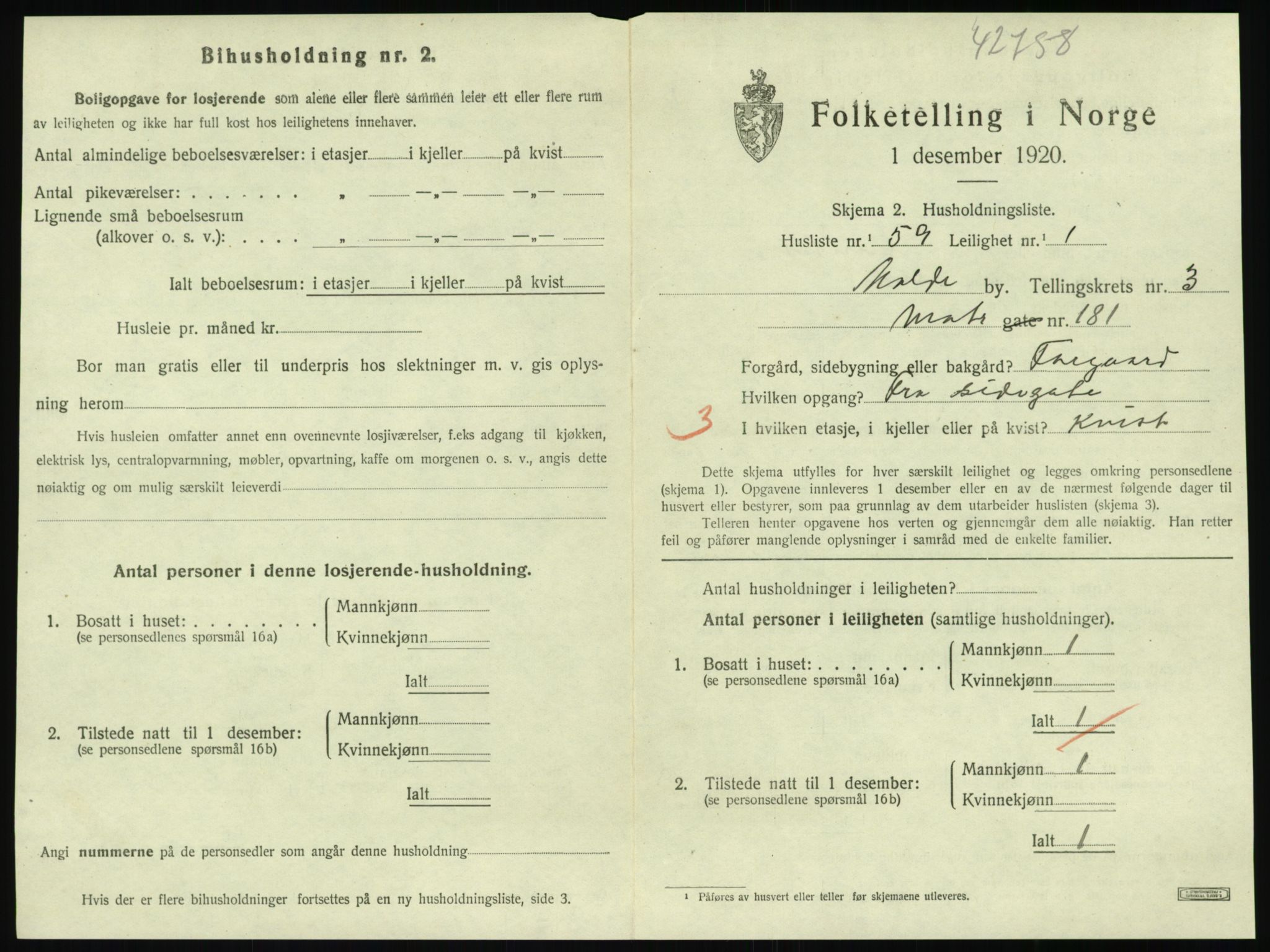 SAT, 1920 census for Molde, 1920, p. 1255