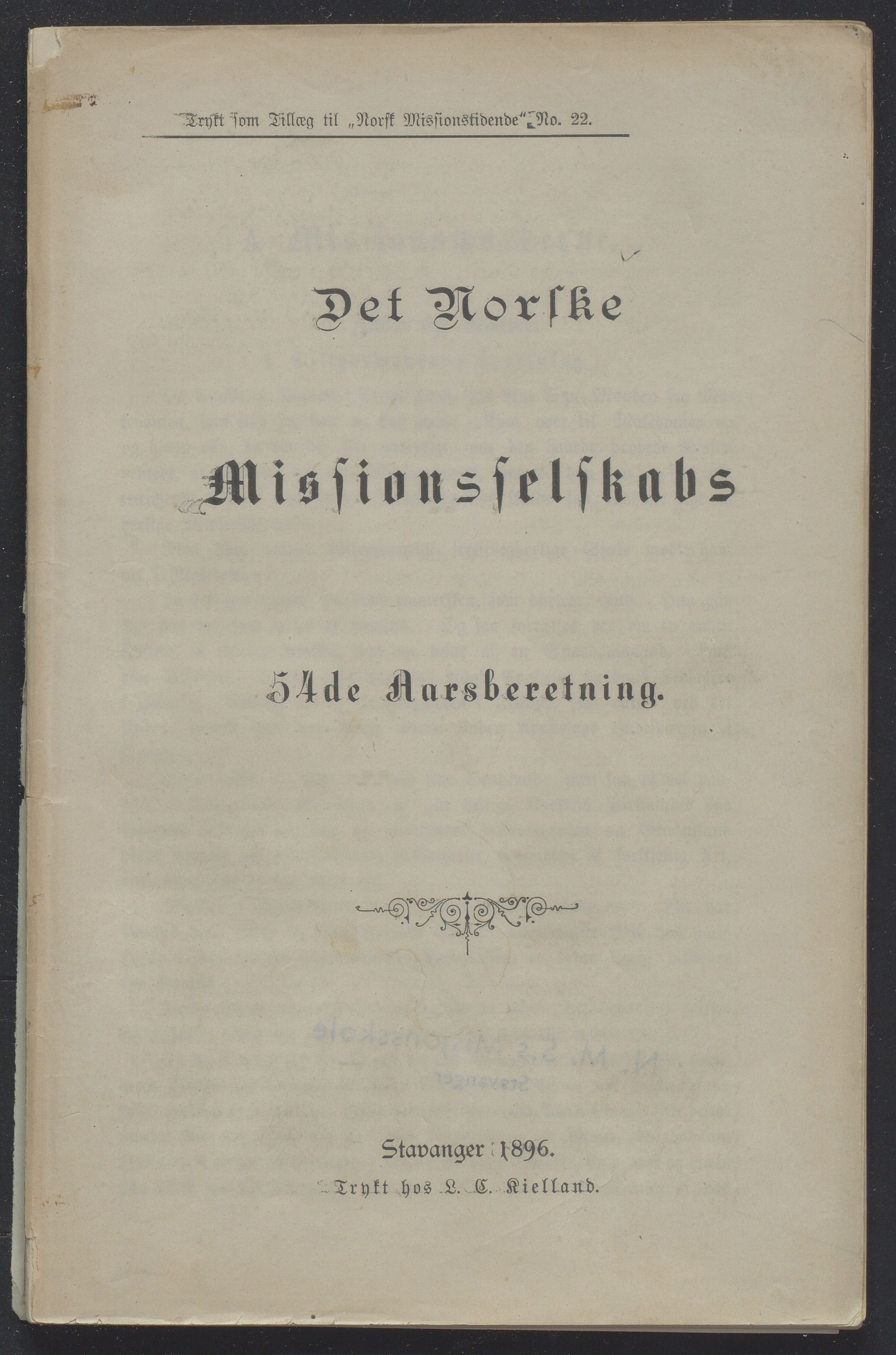 Det Norske Misjonsselskap - hovedadministrasjonen, VID/MA-A-1045/D/Db/Dba/L0339/0007: Beretninger, Bøker, Skrifter o.l   / Årsberetninger. Heftet. 54. , 1896