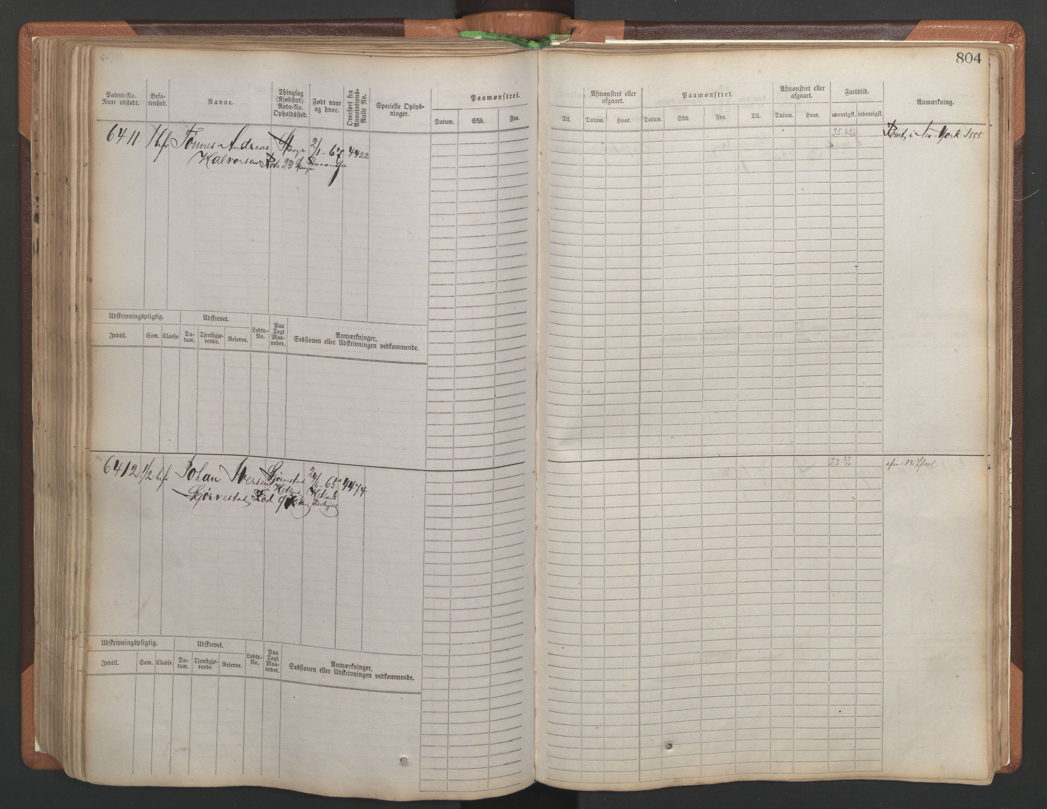 Stavanger sjømannskontor, AV/SAST-A-102006/F/Fb/Fbb/L0010: Sjøfartshovedrulle, patentnr. 6007-6606 (del 1), 1887-1896, p. 208