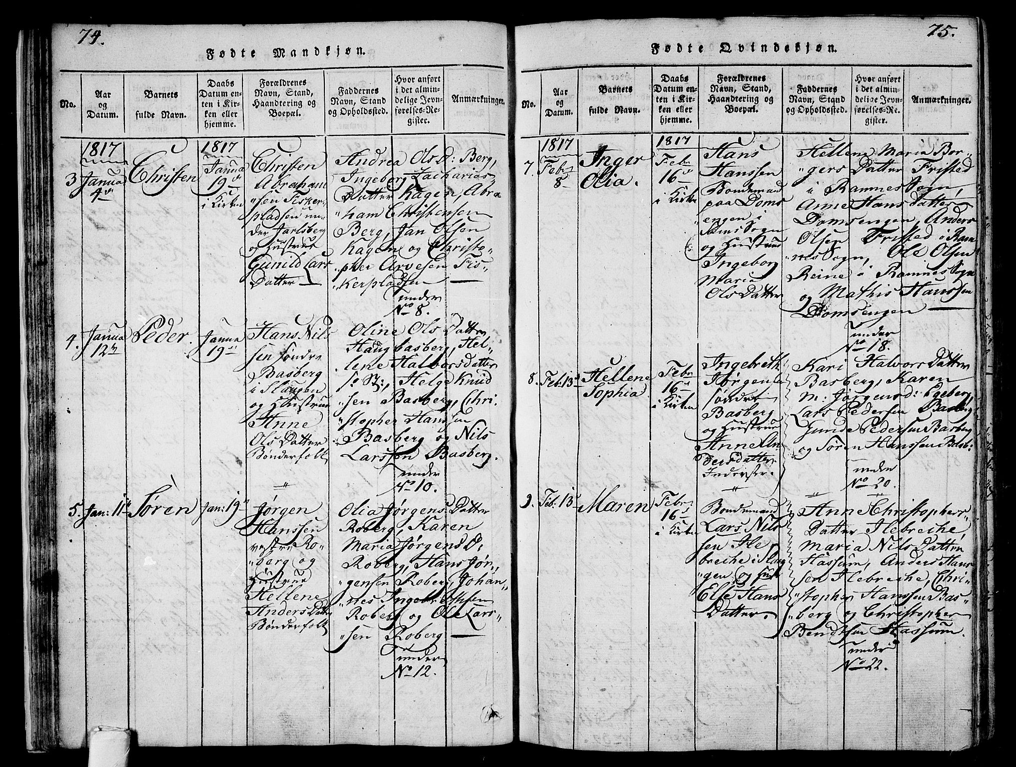 Sem kirkebøker, AV/SAKO-A-5/F/Fa/L0004: Parish register (official) no. I 4, 1814-1825, p. 74-75