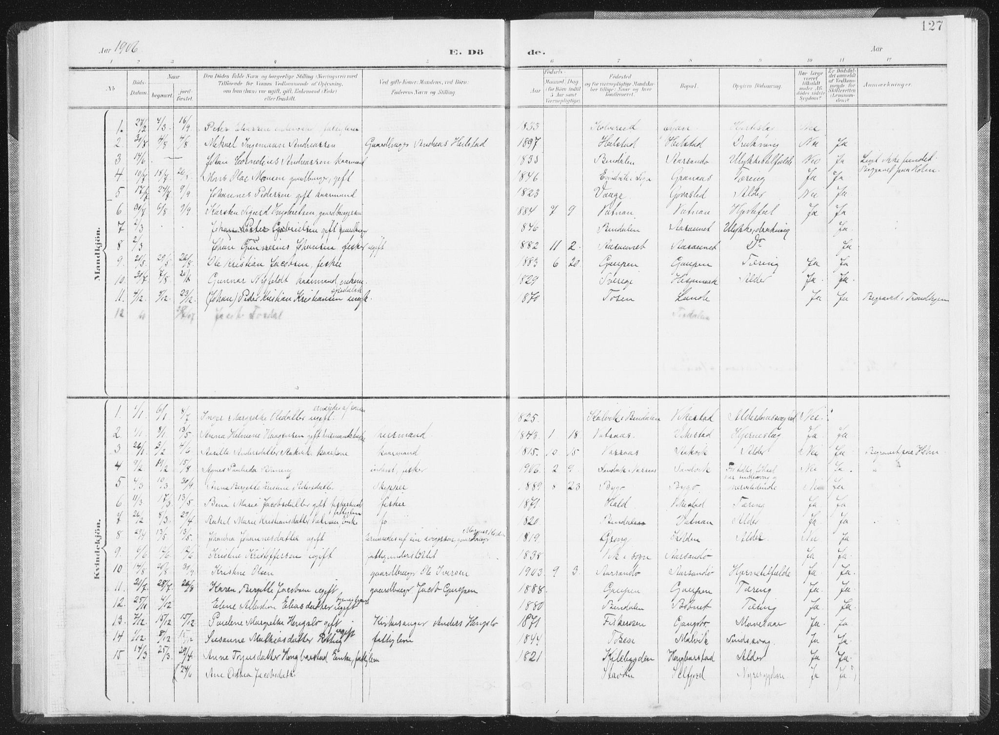 Ministerialprotokoller, klokkerbøker og fødselsregistre - Nordland, AV/SAT-A-1459/810/L0153: Parish register (official) no. 810A12, 1899-1914, p. 127