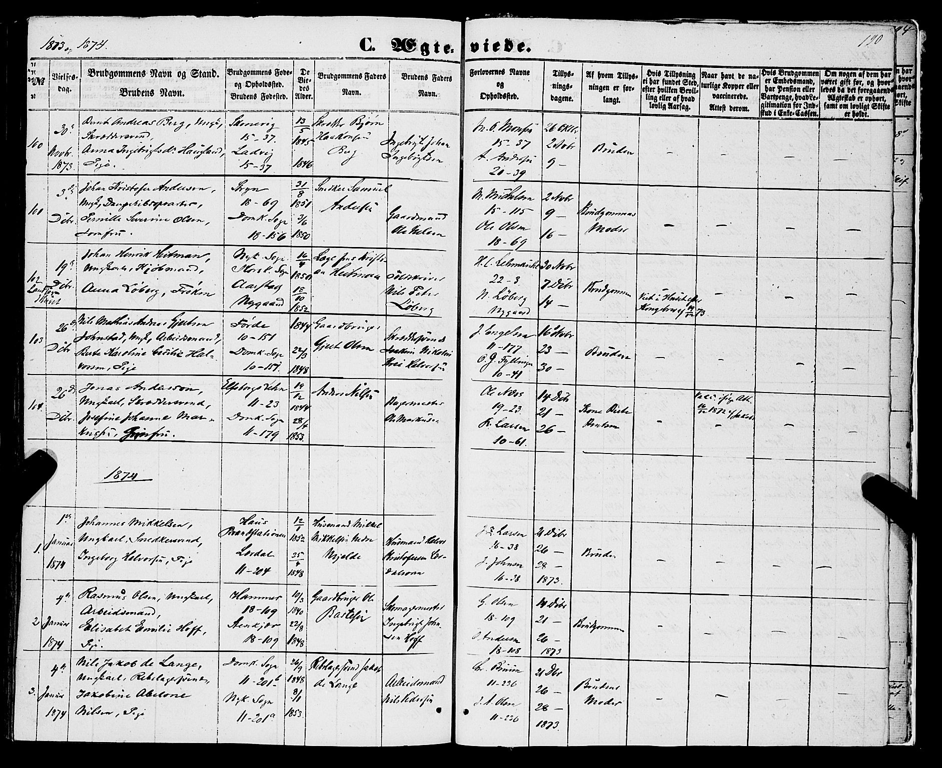 Domkirken sokneprestembete, SAB/A-74801/H/Haa/L0034: Parish register (official) no. D 2, 1853-1874, p. 190