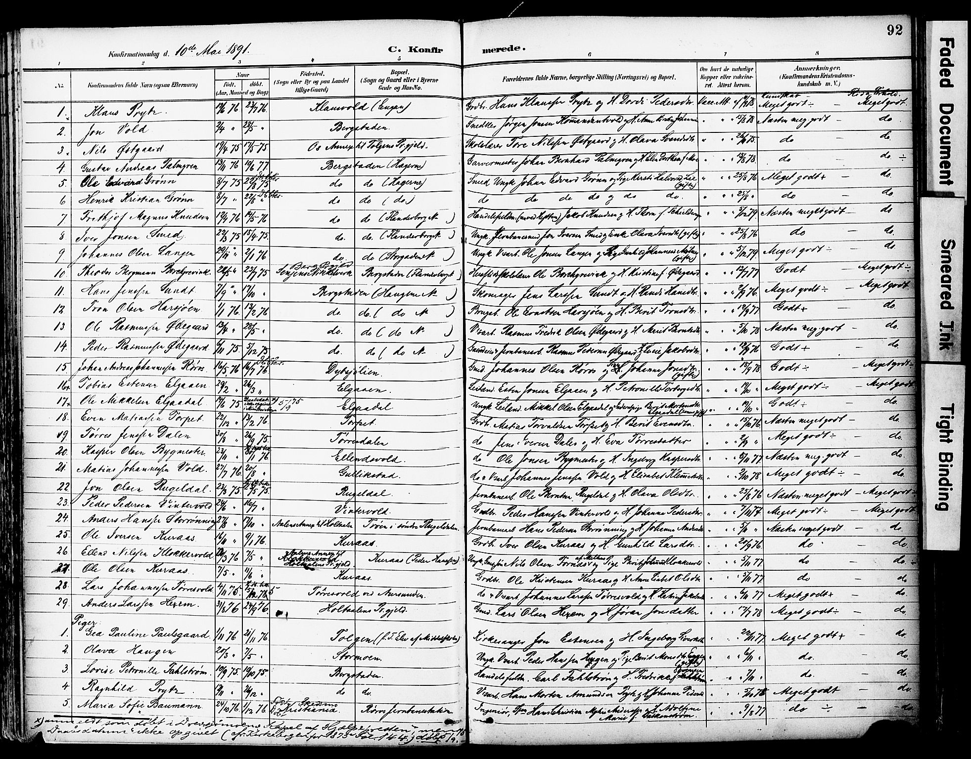 Ministerialprotokoller, klokkerbøker og fødselsregistre - Sør-Trøndelag, SAT/A-1456/681/L0935: Parish register (official) no. 681A13, 1890-1898, p. 92