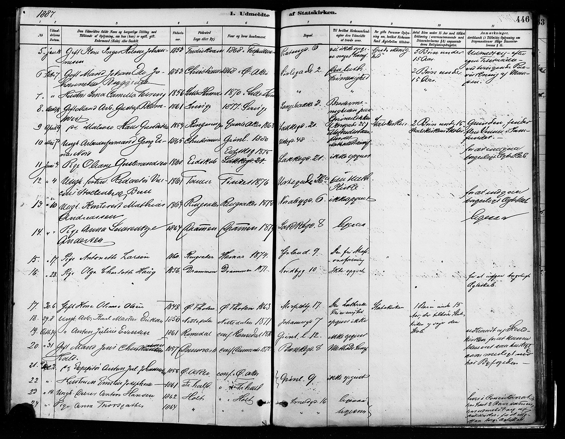 Grønland prestekontor Kirkebøker, SAO/A-10848/F/Fa/L0008: Parish register (official) no. 8, 1881-1893, p. 446