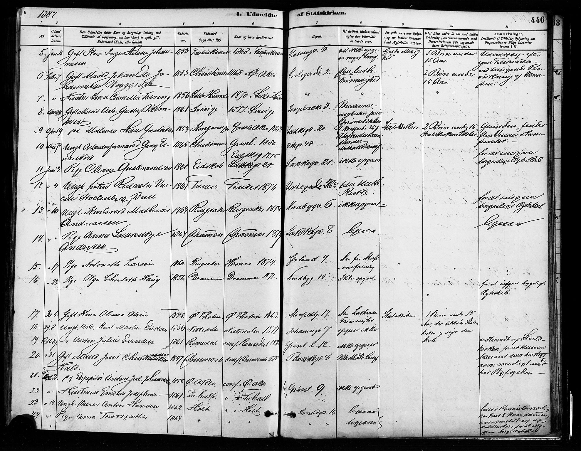 Grønland prestekontor Kirkebøker, AV/SAO-A-10848/F/Fa/L0008: Parish register (official) no. 8, 1881-1893, p. 446