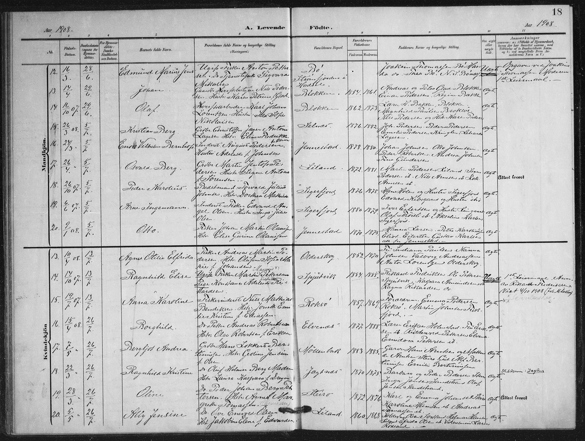 Ministerialprotokoller, klokkerbøker og fødselsregistre - Nordland, SAT/A-1459/895/L1373: Parish register (official) no. 895A08, 1905-1915, p. 18