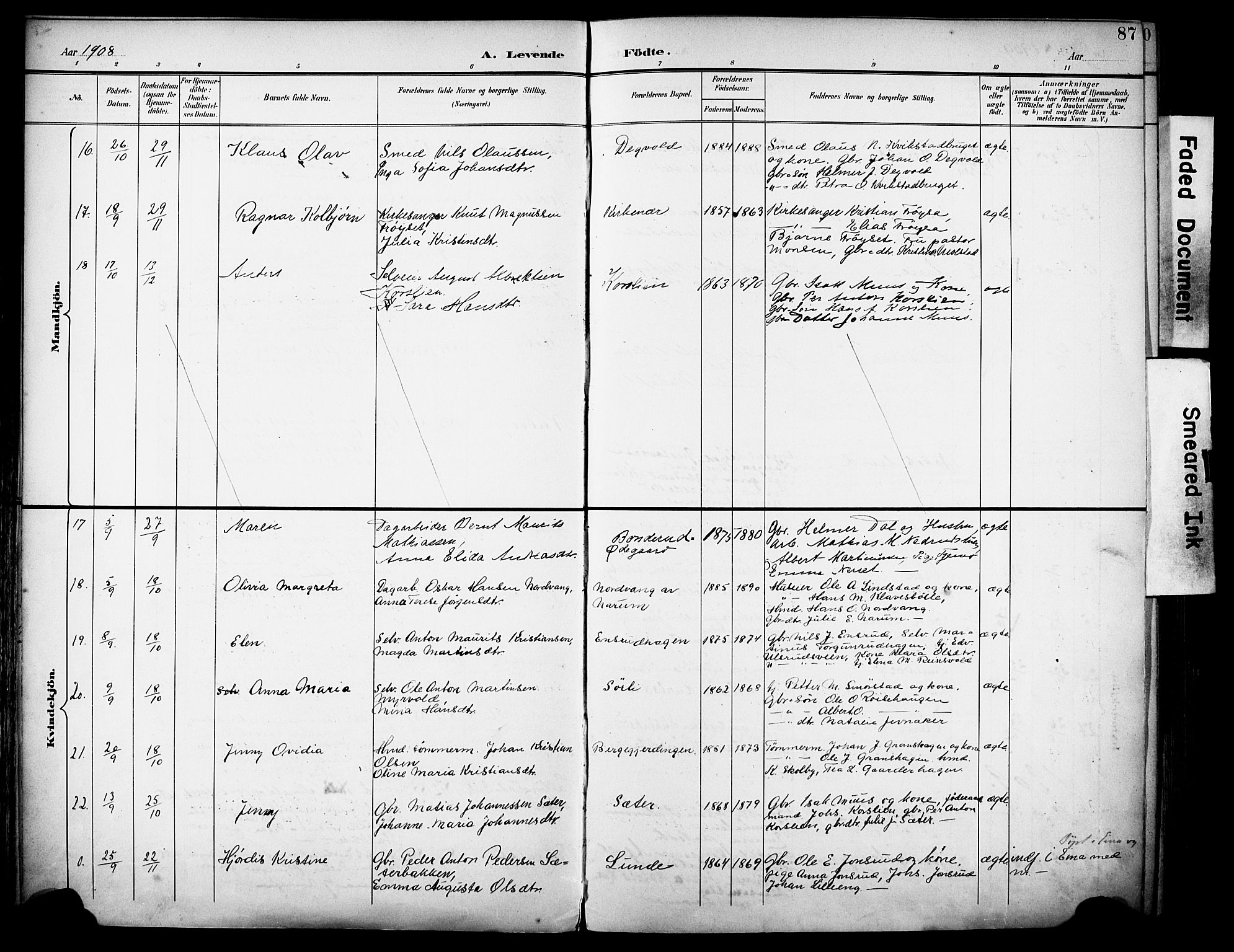 Vestre Toten prestekontor, SAH/PREST-108/H/Ha/Haa/L0013: Parish register (official) no. 13, 1895-1911, p. 87