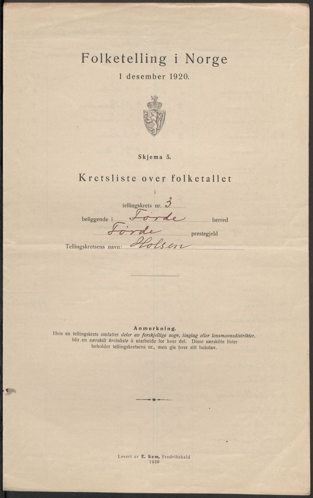 SAB, 1920 census for Førde, 1920, p. 11