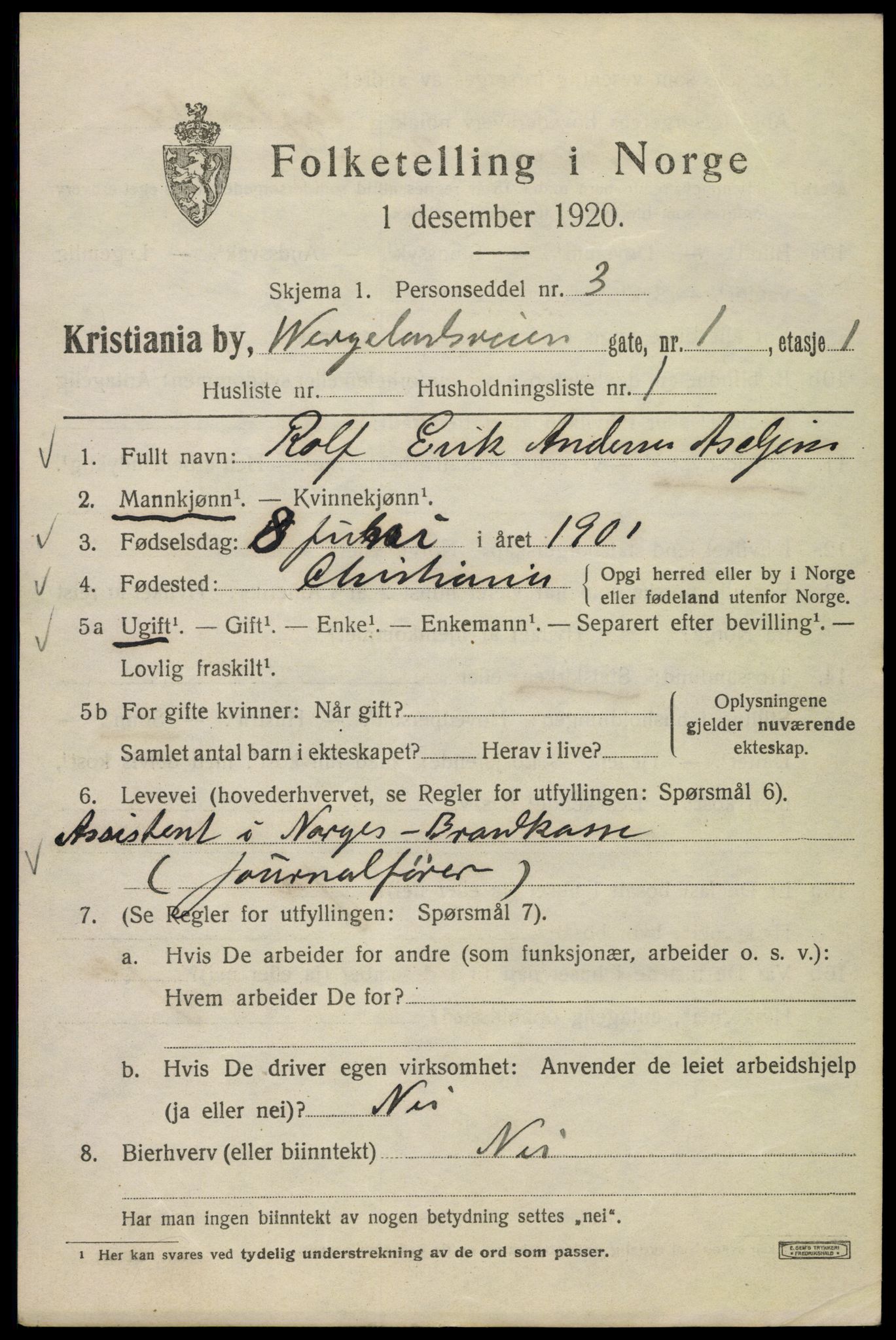 SAO, 1920 census for Kristiania, 1920, p. 650819