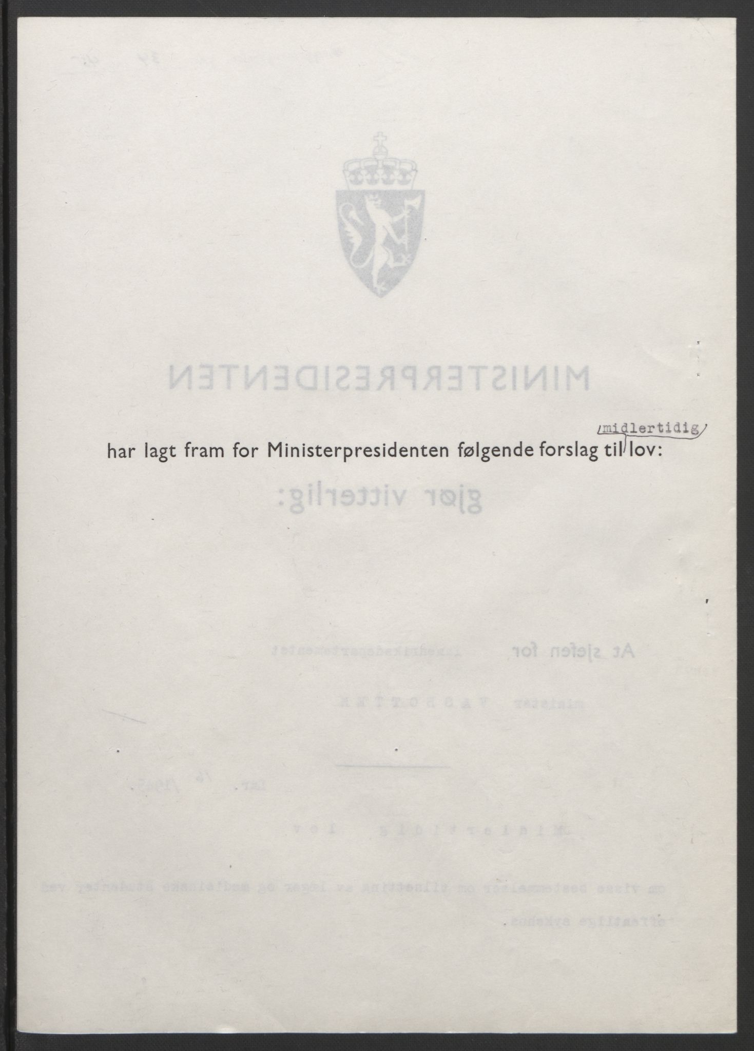 NS-administrasjonen 1940-1945 (Statsrådsekretariatet, de kommisariske statsråder mm), AV/RA-S-4279/D/Db/L0101/0001: -- / Lover og vedtak, 1945, p. 66