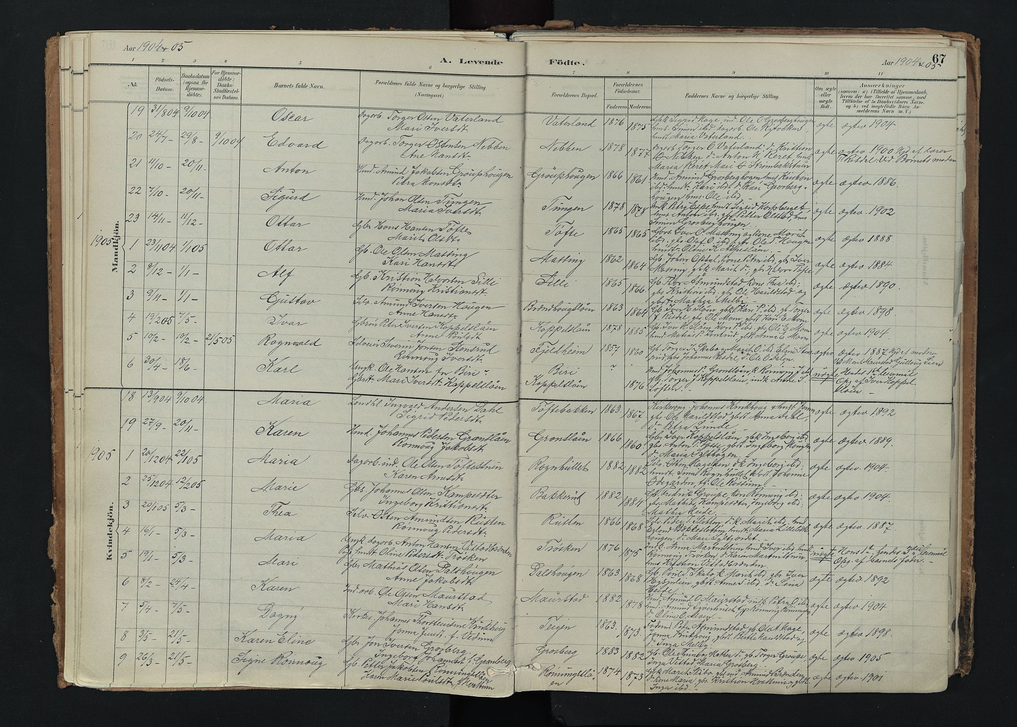 Nord-Fron prestekontor, SAH/PREST-080/H/Ha/Haa/L0005: Parish register (official) no. 5, 1884-1914, p. 67