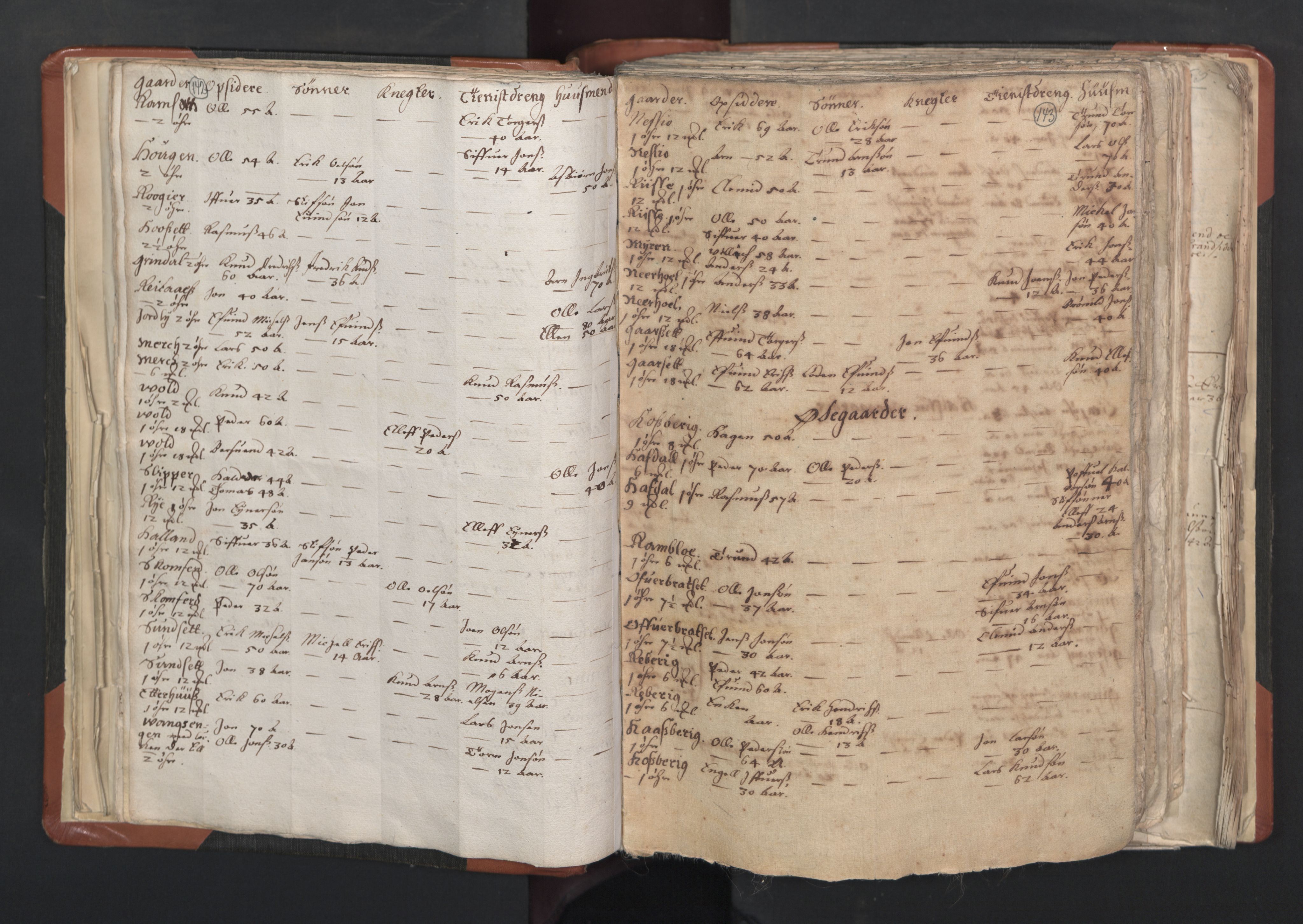 RA, Vicar's Census 1664-1666, no. 31: Dalane deanery, 1664-1666, p. 142-143
