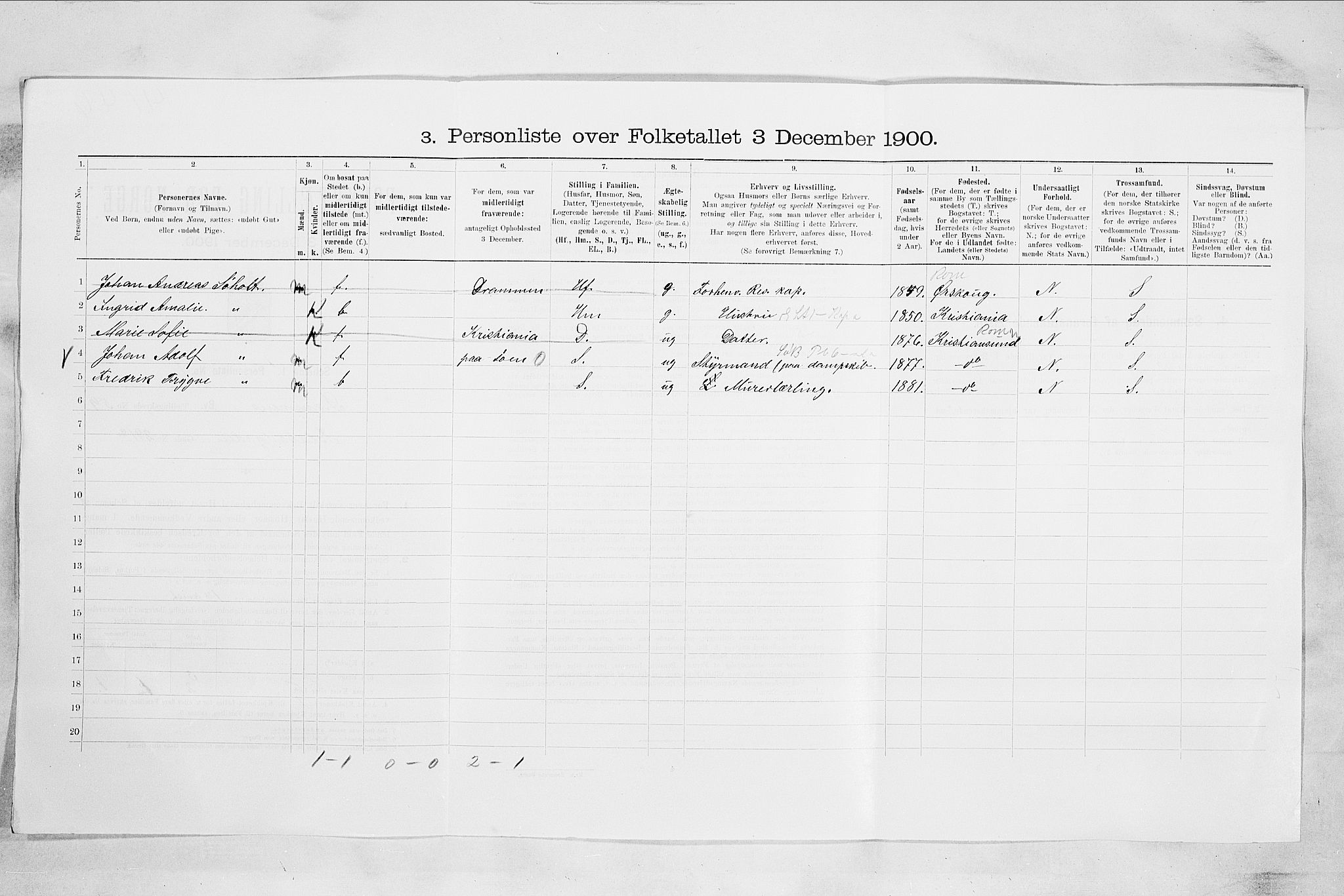 RA, 1900 census for Drammen, 1900, p. 10377