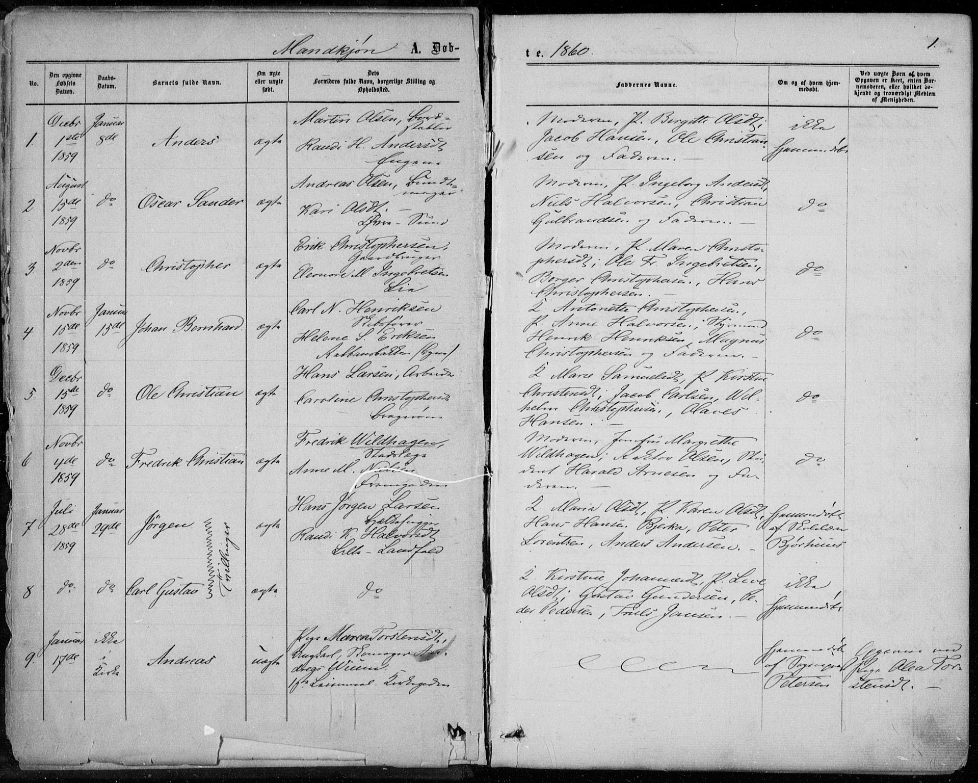 Bragernes kirkebøker, SAKO/A-6/F/Fb/L0003: Parish register (official) no. II 3, 1860-1868, p. 1