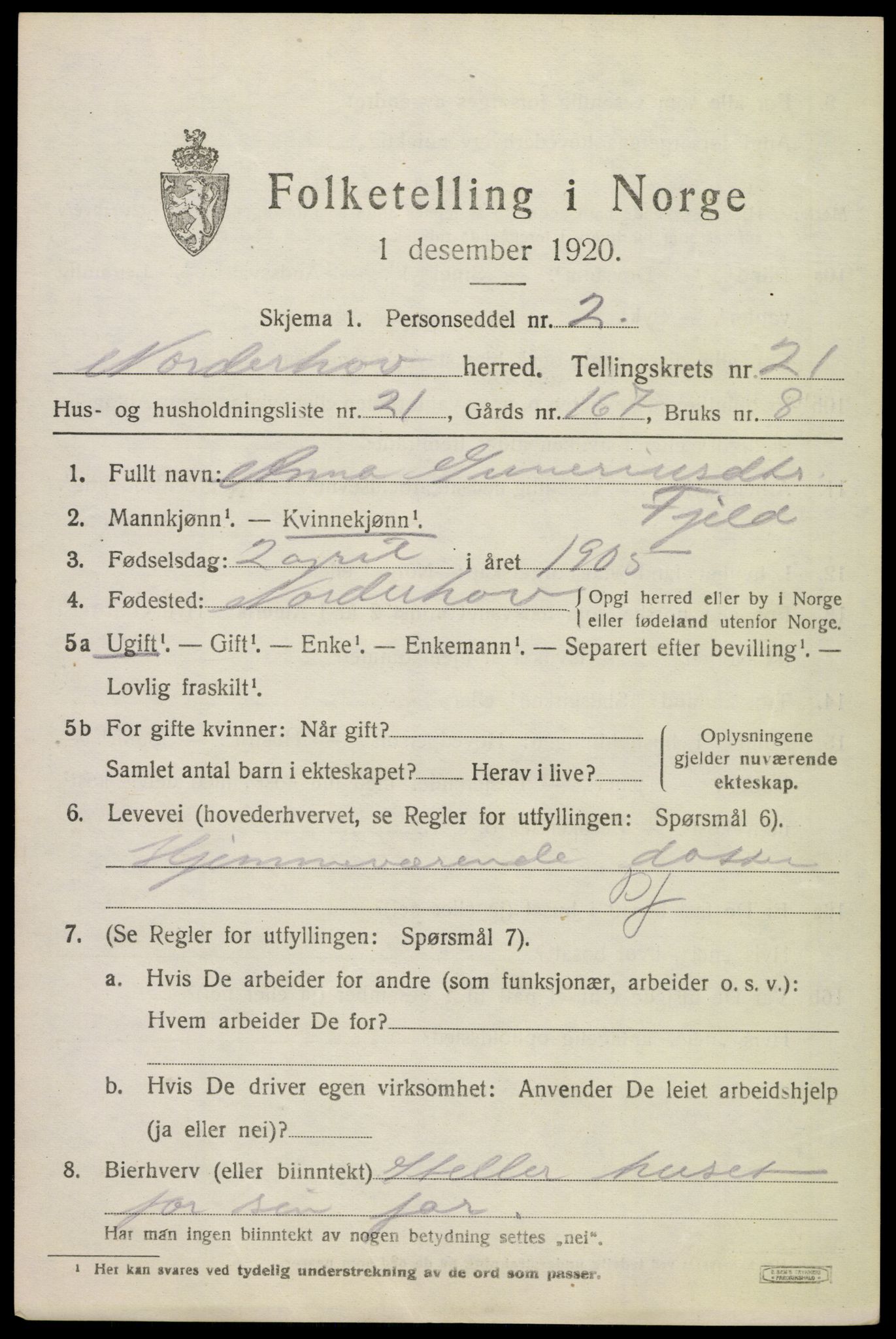 SAKO, 1920 census for Norderhov, 1920, p. 22178