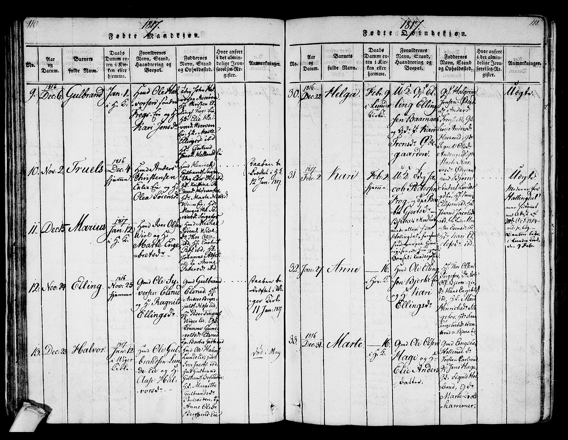 Norderhov kirkebøker, SAKO/A-237/F/Fa/L0008: Parish register (official) no. 8, 1814-1833, p. 110-111